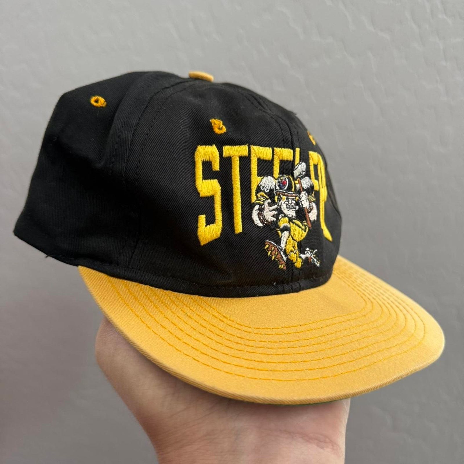 Logo 7 Vintage 90s Steelers Miner Logo Snapback Black Yellow Size ONE SIZE - 3 Thumbnail