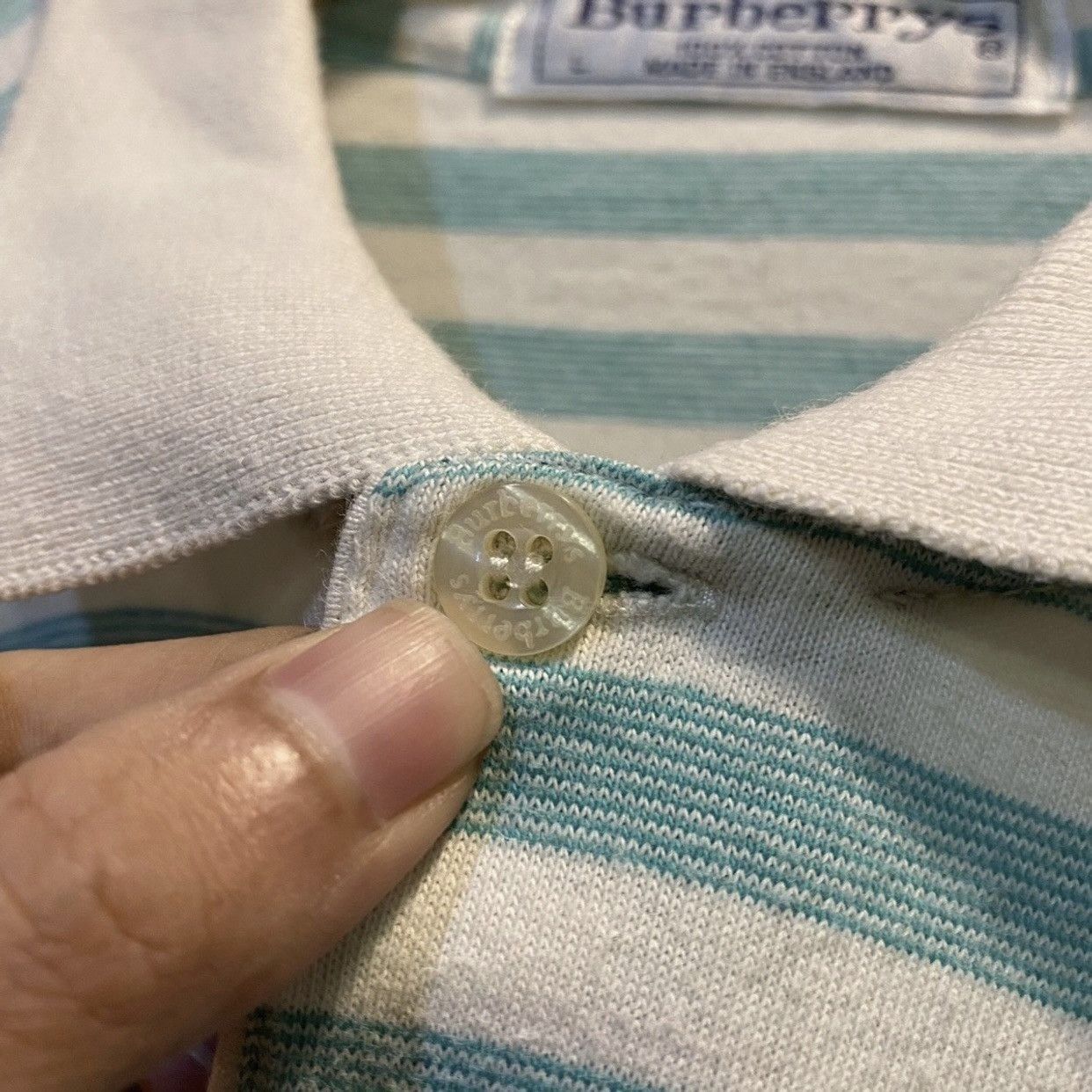 Burberry Vintage Burberrys Logo On Pocket Stripe Polo T Shirt Size US L / EU 52-54 / 3 - 6 Thumbnail