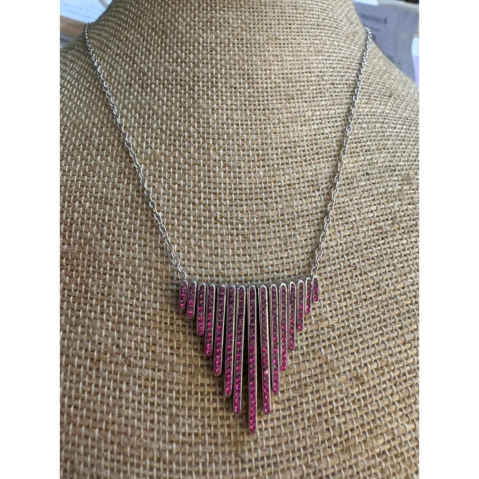 Other Vintage Swarovski Crystal Fringe Necklace Silver Tone Pink Size ONE SIZE - 3 Thumbnail