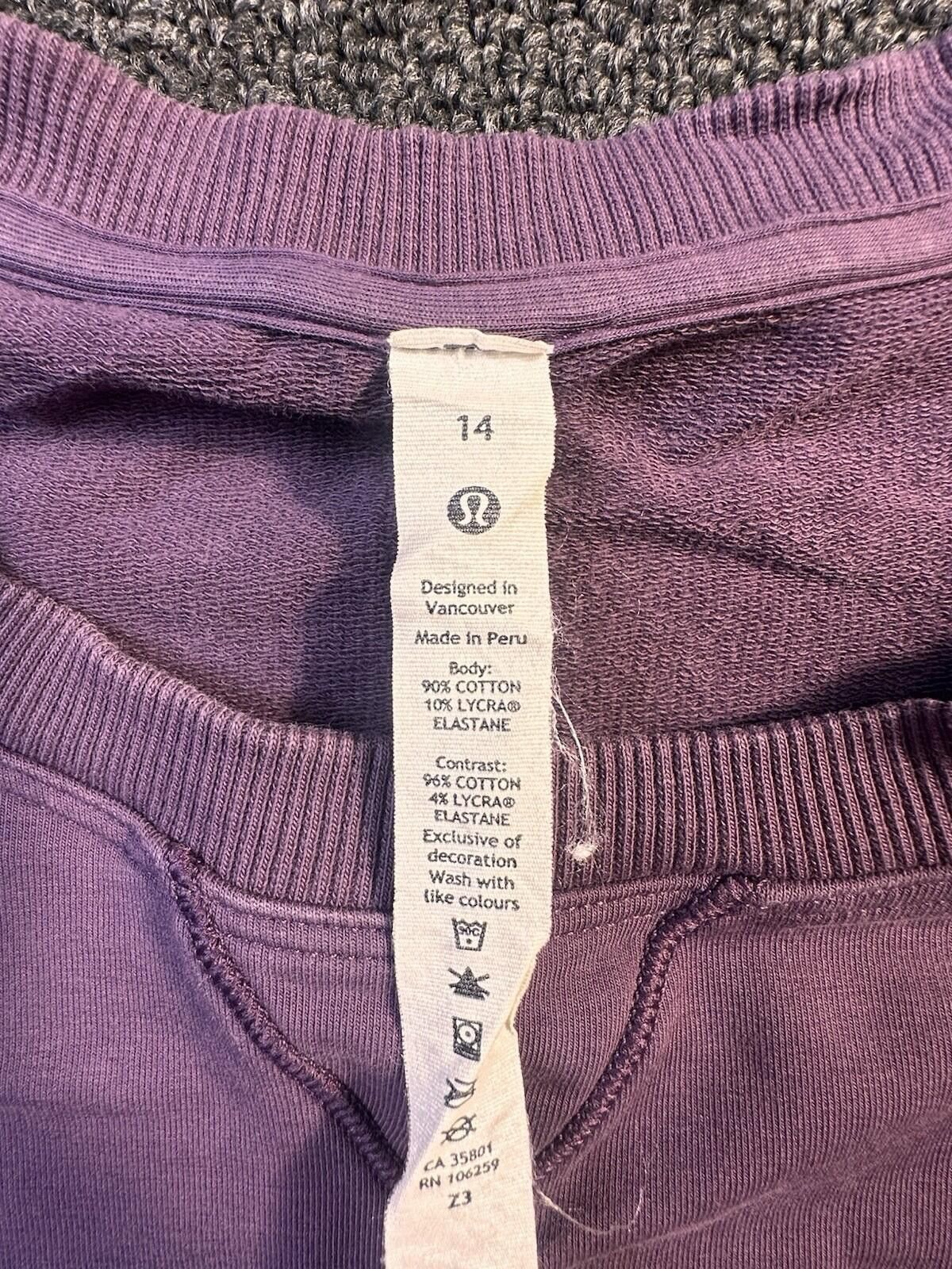 Lululemon Lululemon Plum Cropped Crew Neck Sweatshirt, Sz 14 Size XL / US 12-14 / IT 48-50 - 3 Thumbnail