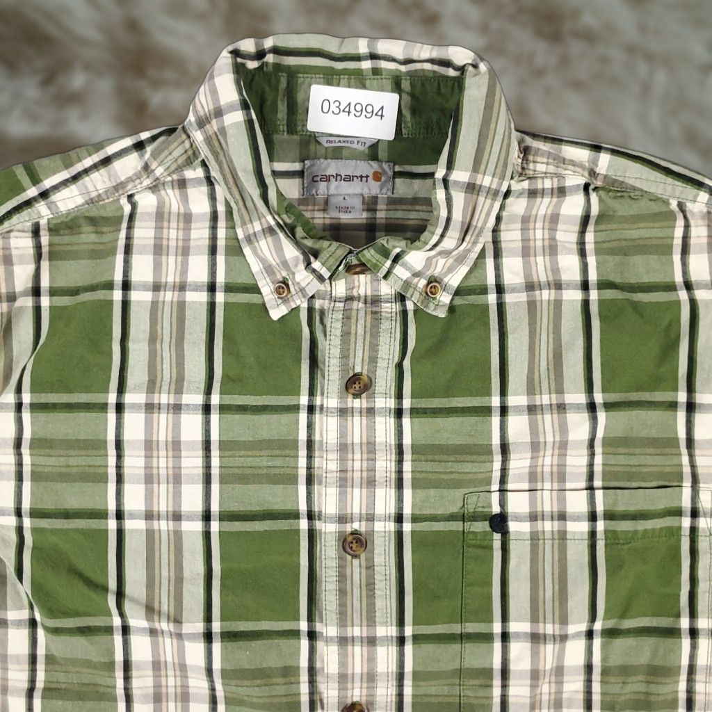 Carhartt VINTAGE Carhartt Shirt Mens L Beige Green Plaid Casual Button Up Short Sleeve Size US L / EU 52-54 / 3 - 1 Thumbnail