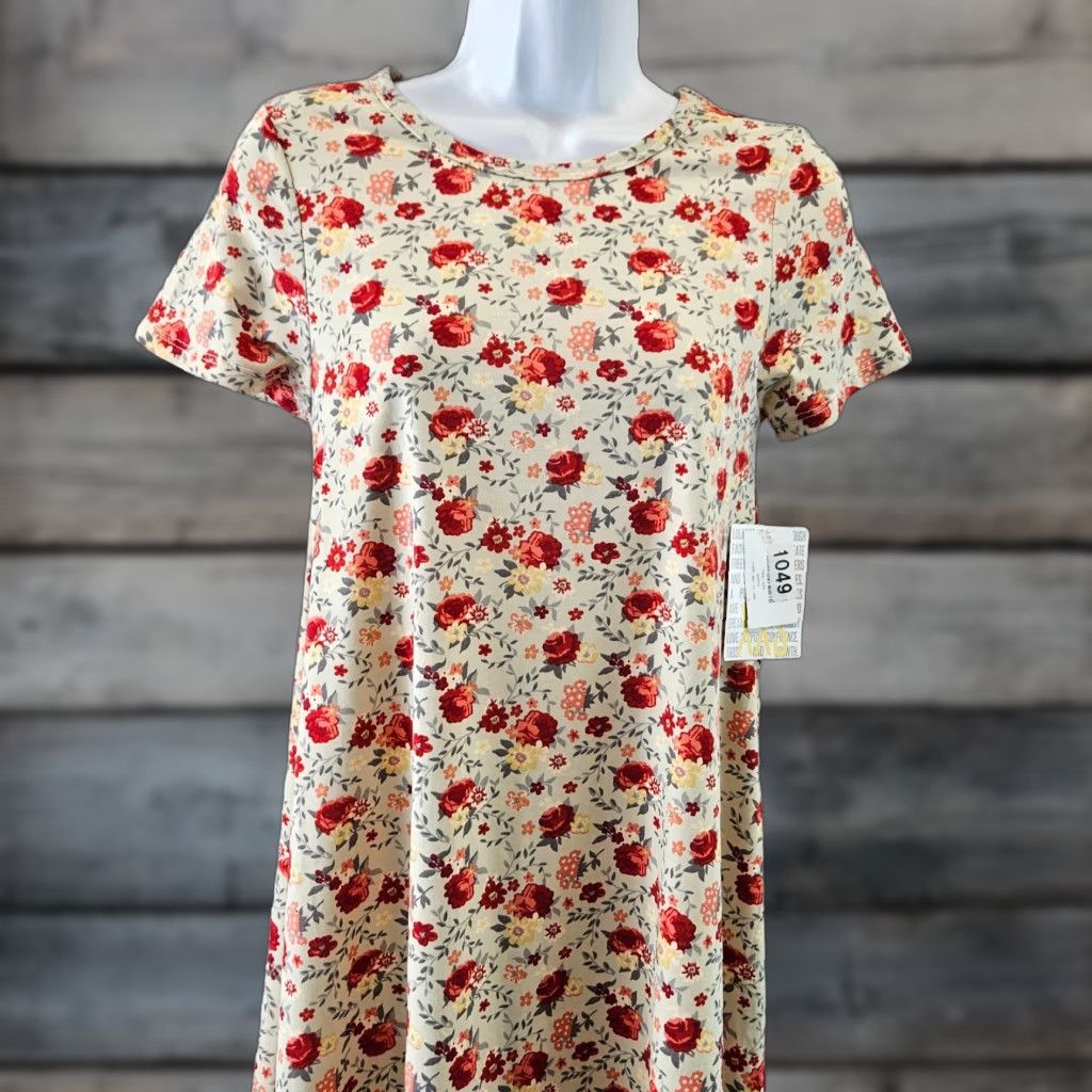 Vintage VINTAGE LuLaRoe Womens Carly Dress 2XS Red Floral Short Sleeve Women Dresses A-Line Knee Length Womens Size 24" / US 00 / IT 34 - 1 Thumbnail
