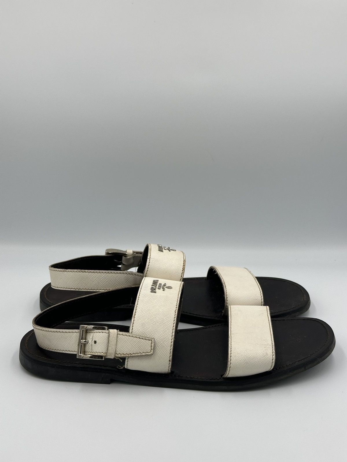 Prada Prada leather white sandals with metal logo Size US 7 / EU 40 - 4 Thumbnail
