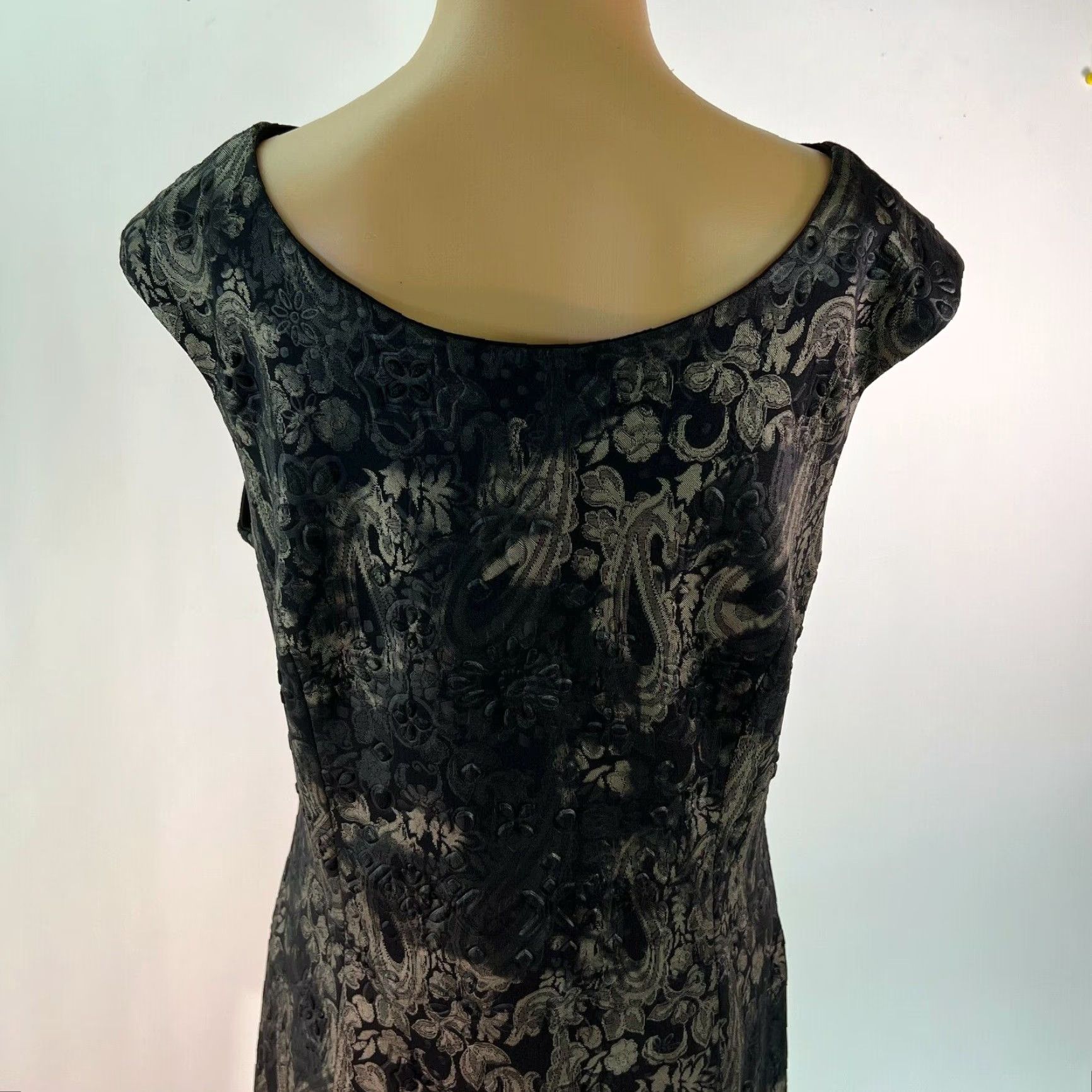 Vintage Tribal Black Midi Dress Womens Paisley Print Boat Neck Sleeveless Stretch 95% Polyester 5% Spandex M Size M / US 6-8 / IT 42-44 - 5 Thumbnail