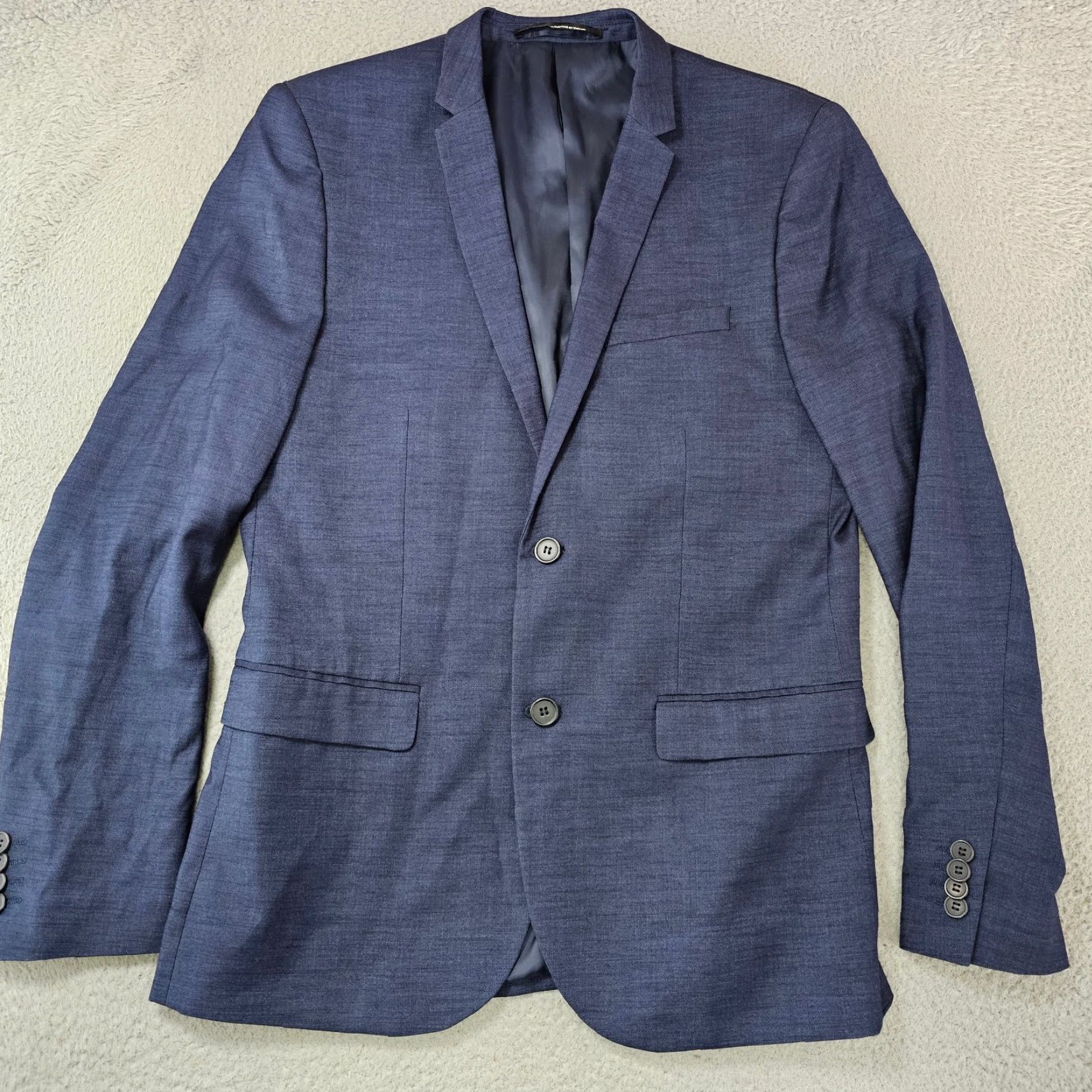 H&M H&M Blazer Men 40R Navy Skinny Fit Sport Coat Suit Jacket Double Button Blue Solid Notch Lapel Four-Button Sleeve Regular BDE Size 40R - 7 Thumbnail