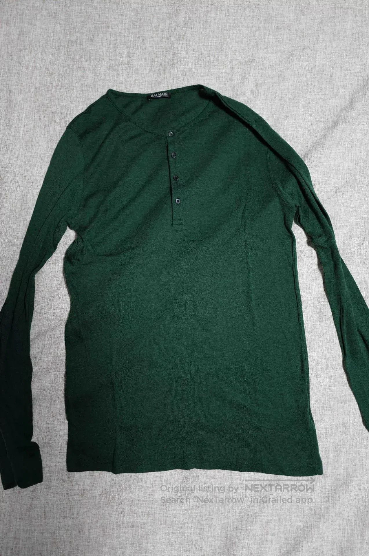 Balmain Balmain Emerald Green Wool Distressed Henley T. Size US M / EU 48-50 / 2 - 1 Thumbnail