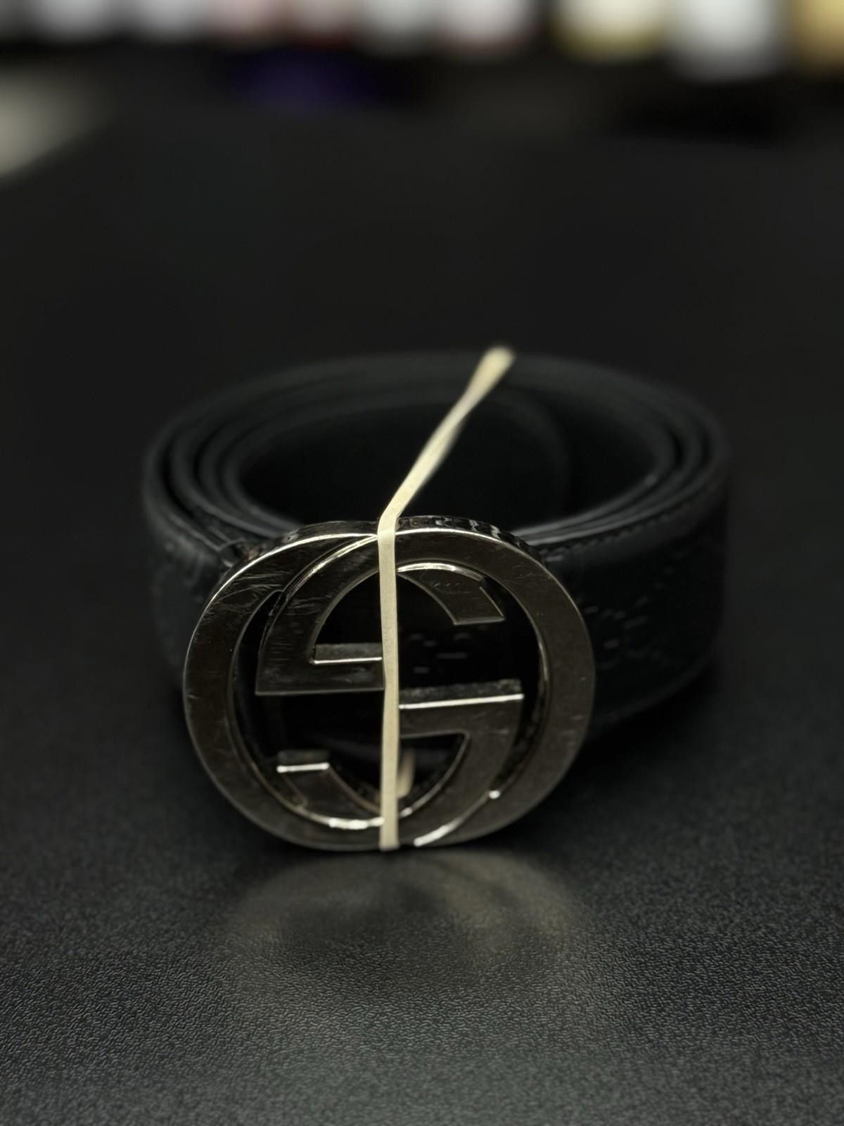 Gucci GG Canvas Wide Leather Belt In Black Size 90/36