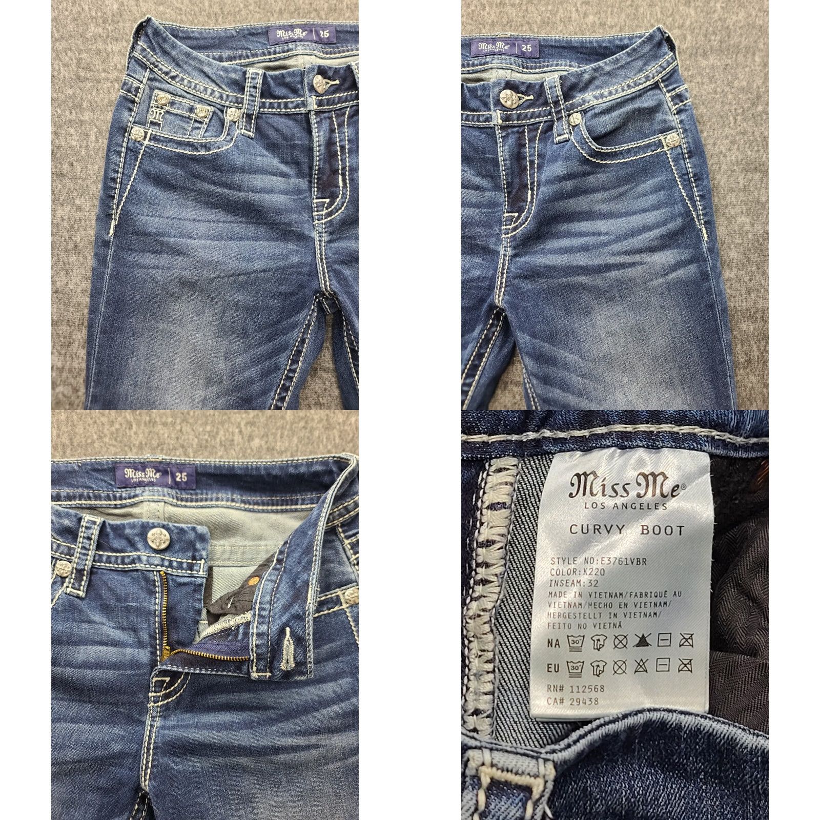Miss Me Miss Me Jeans Womens 26x26 Boot Cut Mid Rise Embroidered Rhinestone Denim Blue 5-Pocket Country Western Cowgirl Womens Jeans Size 28" / US 6 / IT 42 - 8 Thumbnail