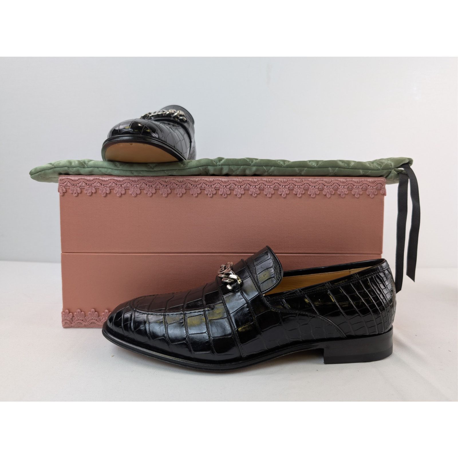 Gucci o1rshd1 Sukey Logo Crocodile Dress Loafers Shoe Boots Black Size US 10 / EU 43 - 21 Thumbnail
