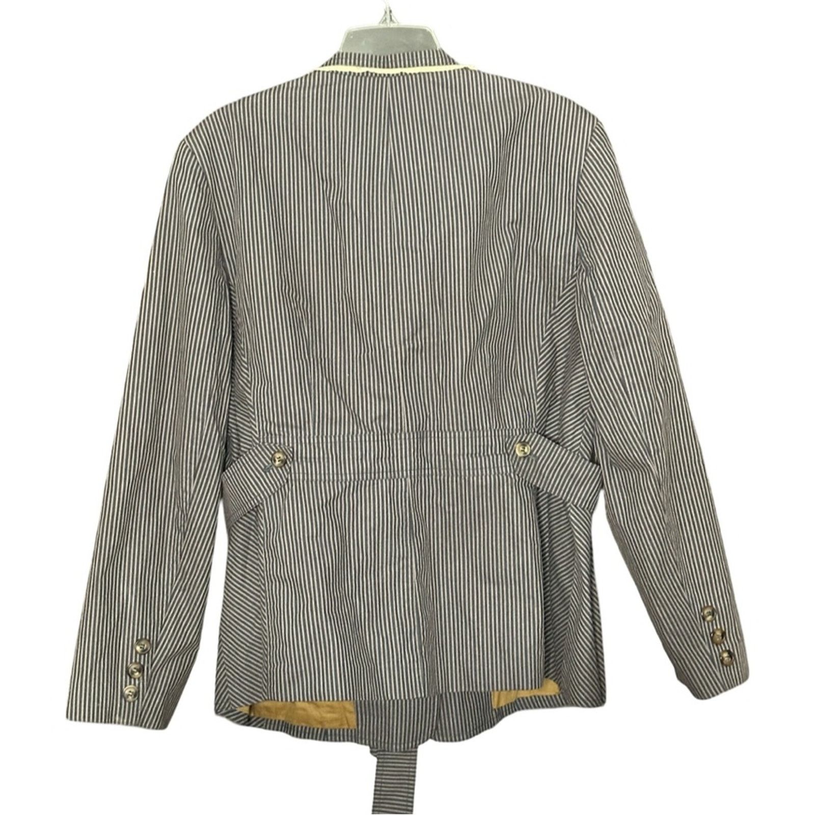Other Apostrophe Cotton Striped Blazer Jacket With Belt Size XXL / US 16-18 / IT 52-54 - 4 Thumbnail