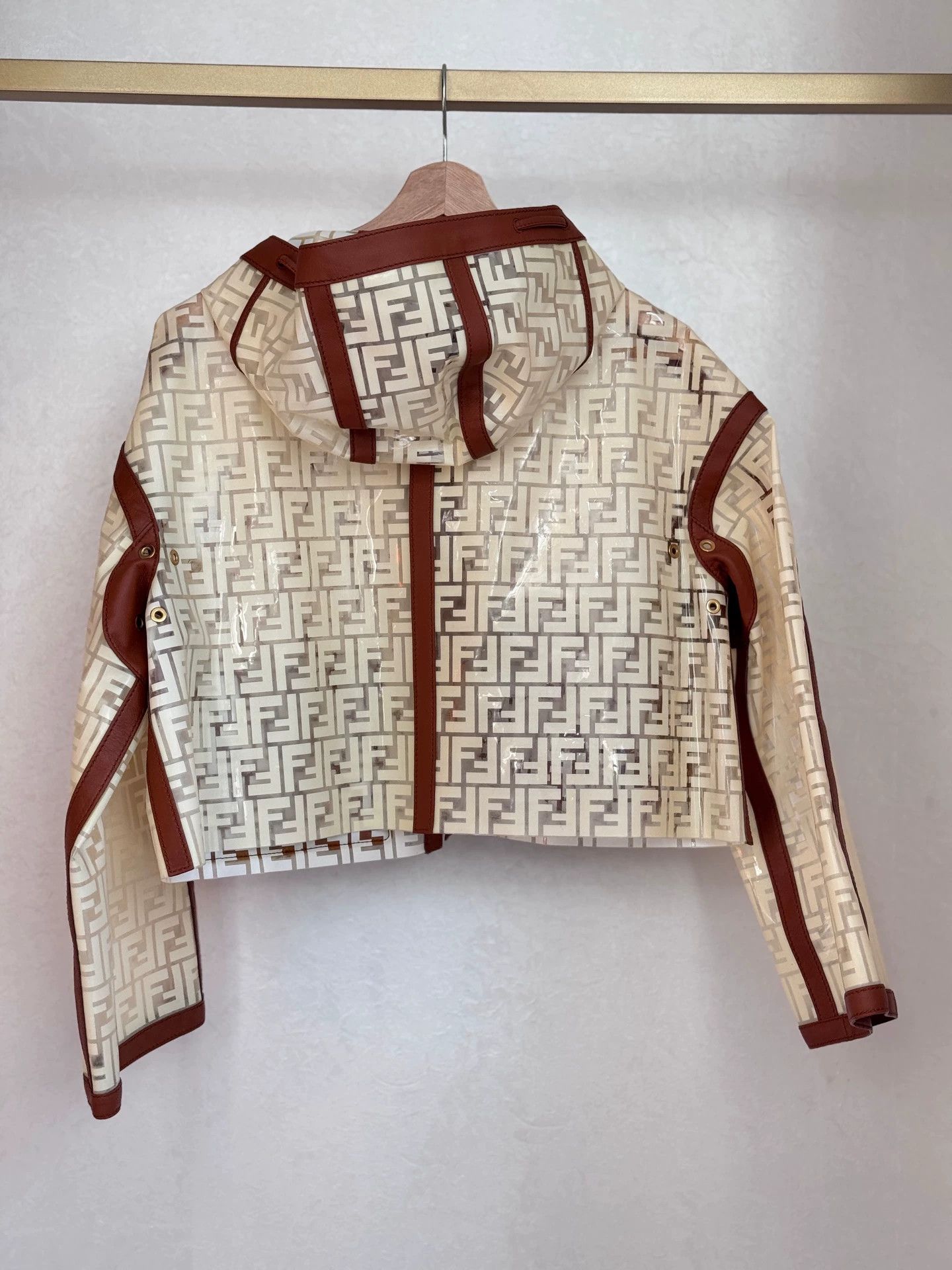 Fendi FENDI SS22 Logo Leather Panel Hooded Women's Brown Jacket Size M / US 6-8 / IT 42-44 - 3 Thumbnail