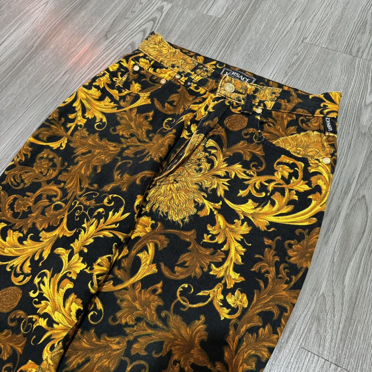 Versace × Versace Jeans Couture Versace 90s Gold Baroque High Waist Jeans Size US 30 / EU 46 - 2 Thumbnail
