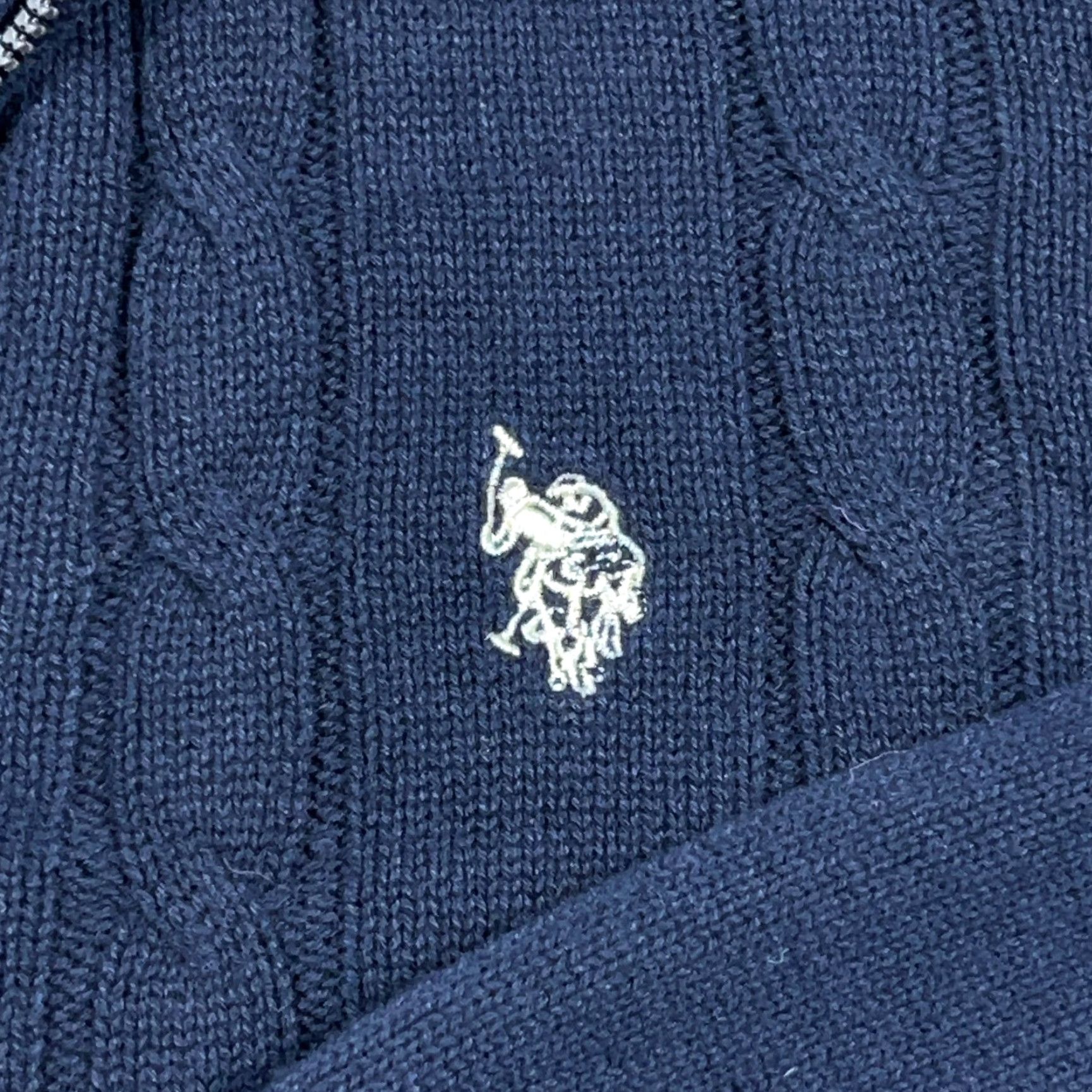 Vintage US Polo Assn Sweater Men XL Navy Blue Pullover Cable Knit Grandpa Quarter Zip Size US XL / EU 56 / 4 - 3 Thumbnail