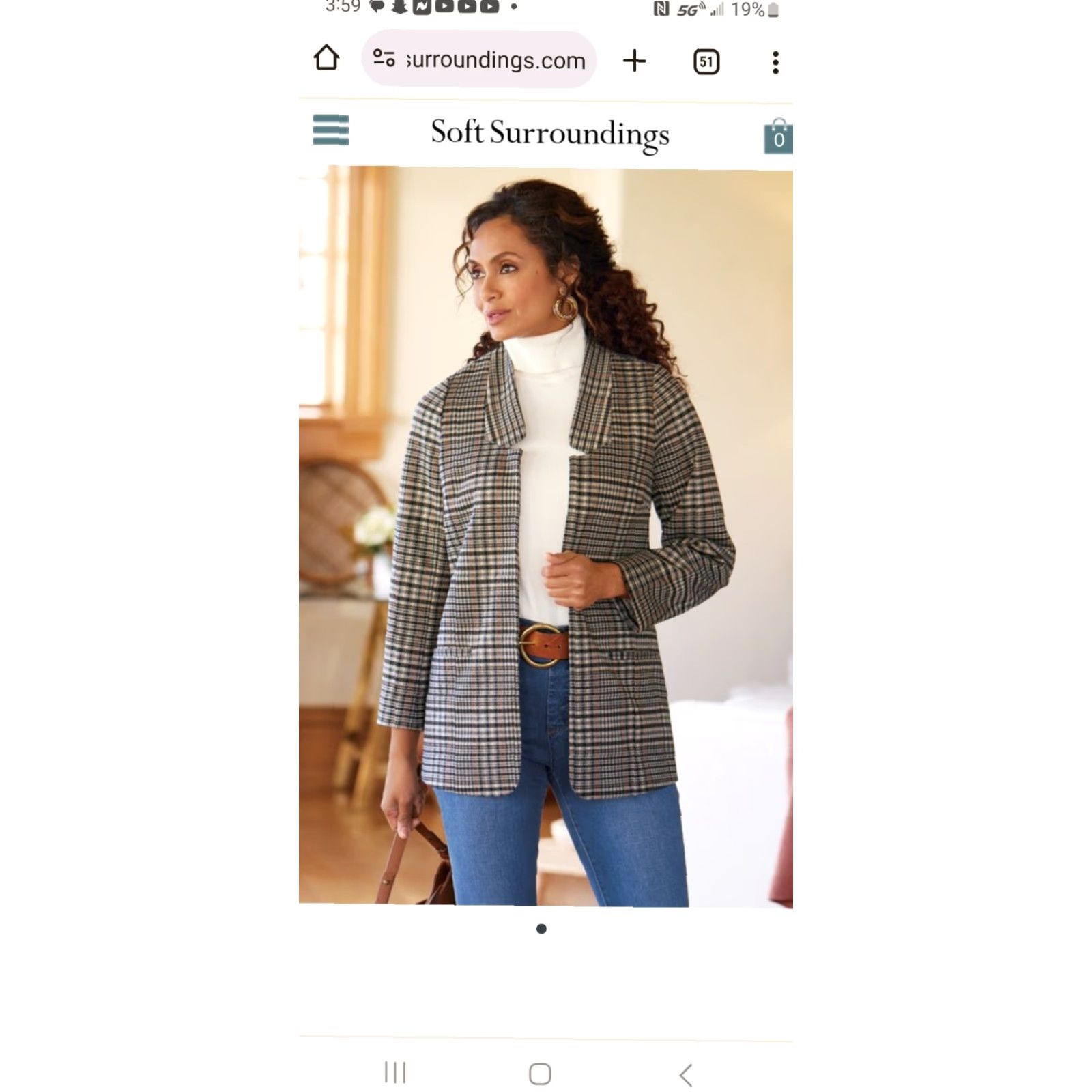 Soft Surroundings Soft Surroundings St. James Jacket Blazer Open Front Houndstooth Plaid-Size M Womens Regular Blazer Open Front Size M / US 6-8 / IT 42-44 - 2 Thumbnail