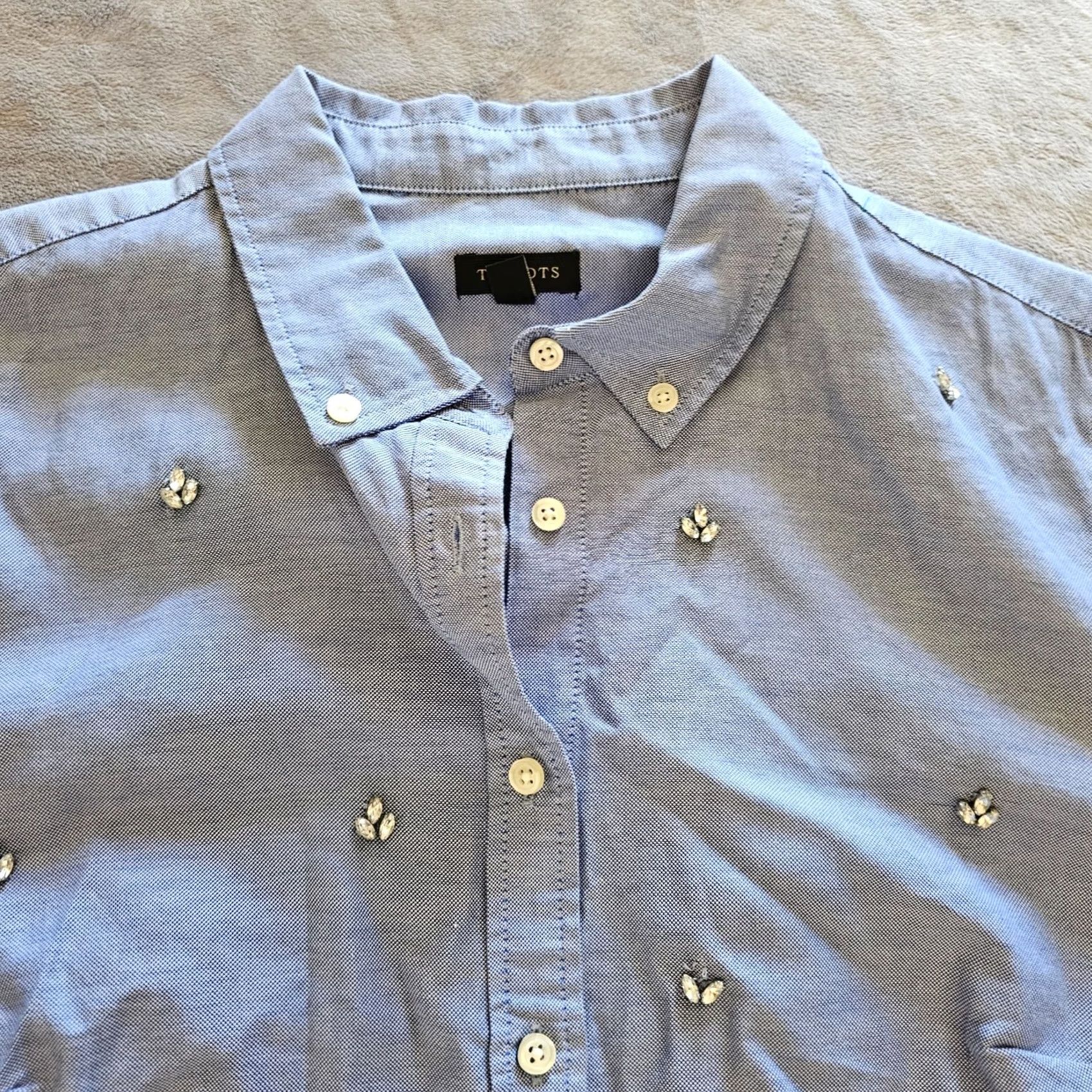Talbots Talbots Blouse Shirt Womens 10 Blue Rhinestones Button Long Sleeve Classic Career Mens? Size L / US 10 / IT 46 - 2 Thumbnail
