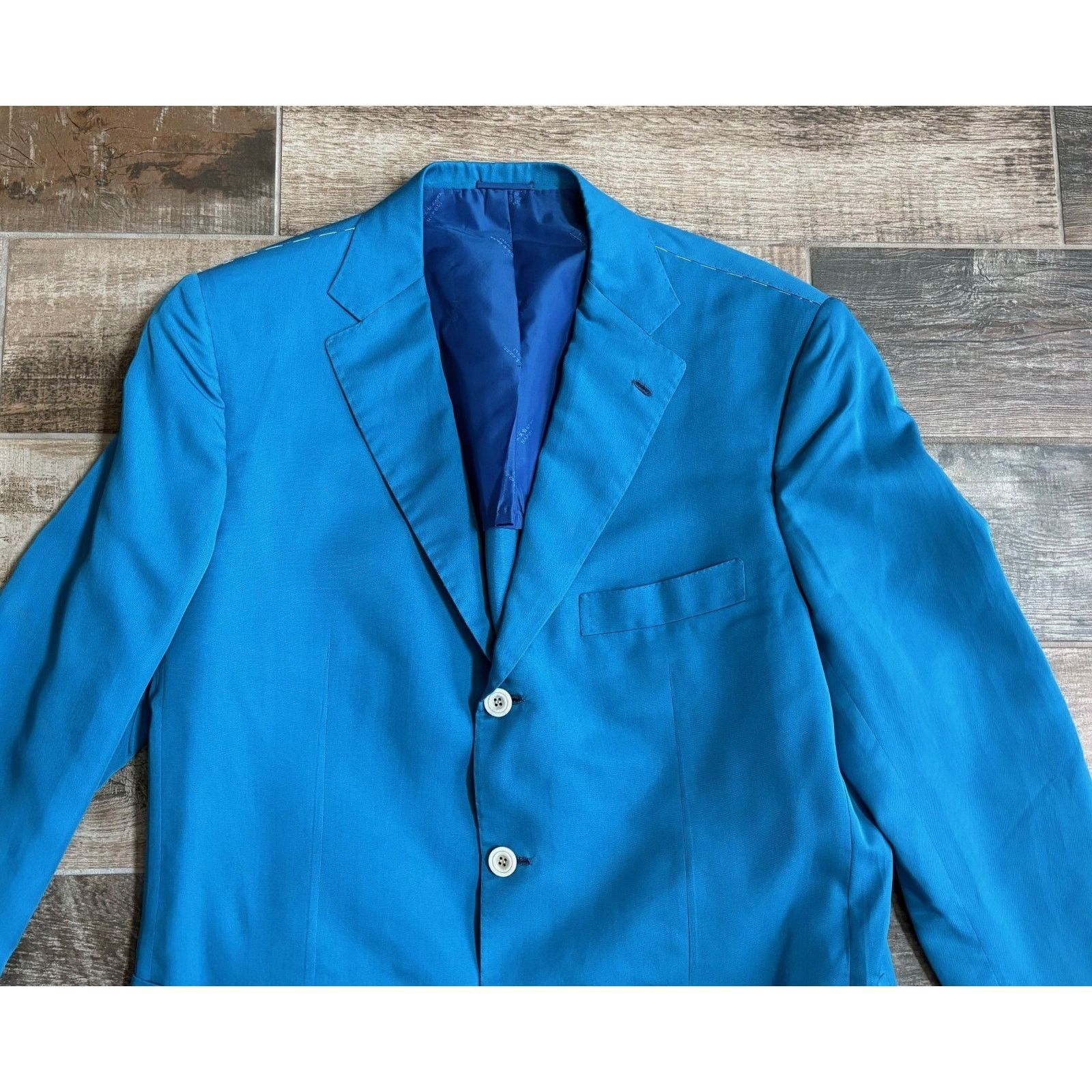 Kiton $8300 NWT KITON Napoli Blue Silk Wool Blazer 3 Button 46/56R Size 46R - 2 Thumbnail