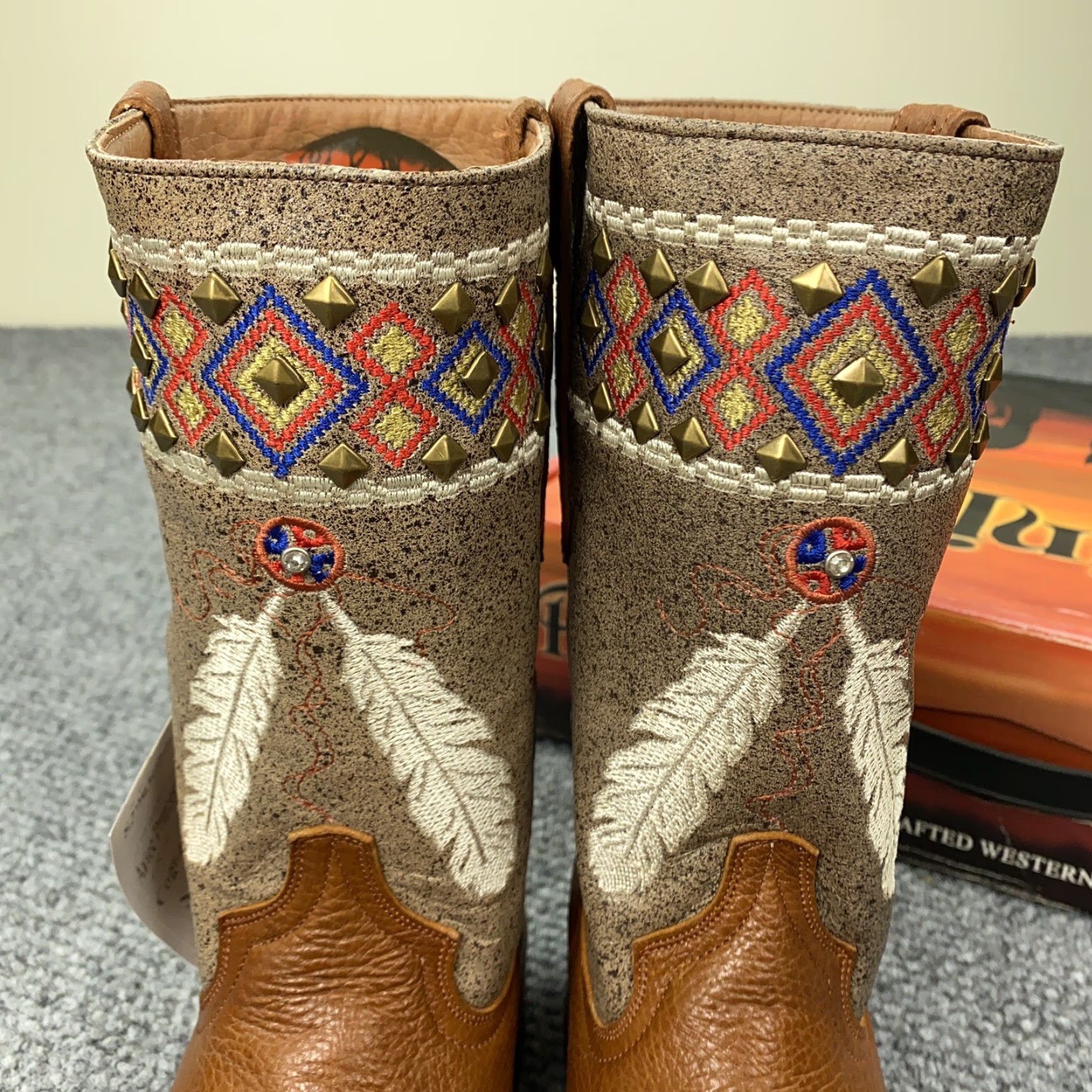 Vintage VINTAGE? No. This is Ferrini Boots Womens 9.5 Brown Aztec Princess Cowgirl Studded Western Leather Size US 9.5 / IT 39.5 - 4 Thumbnail