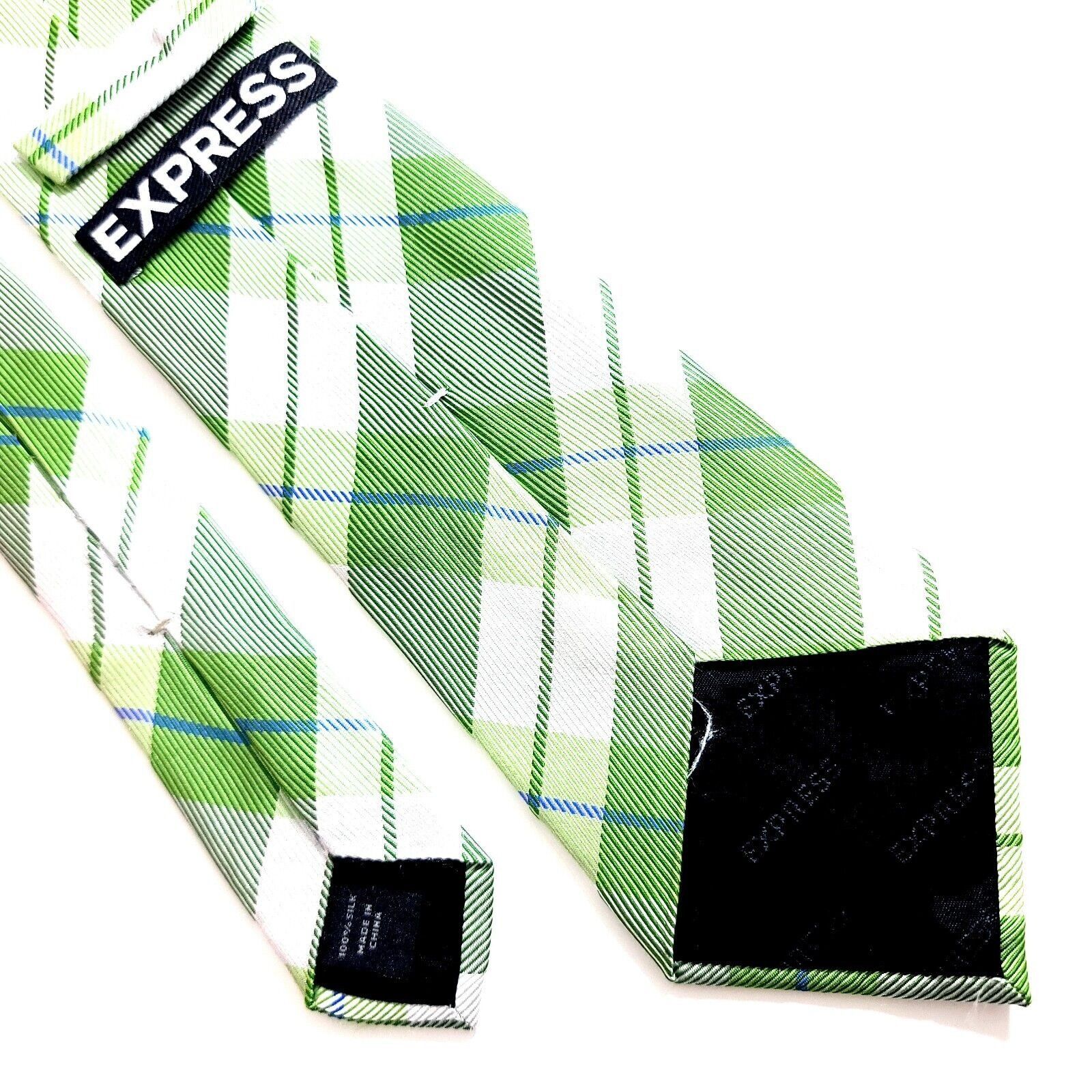 Express Express Woven Green Blue White Plaid Silk Tie Size ONE SIZE - 6 Thumbnail
