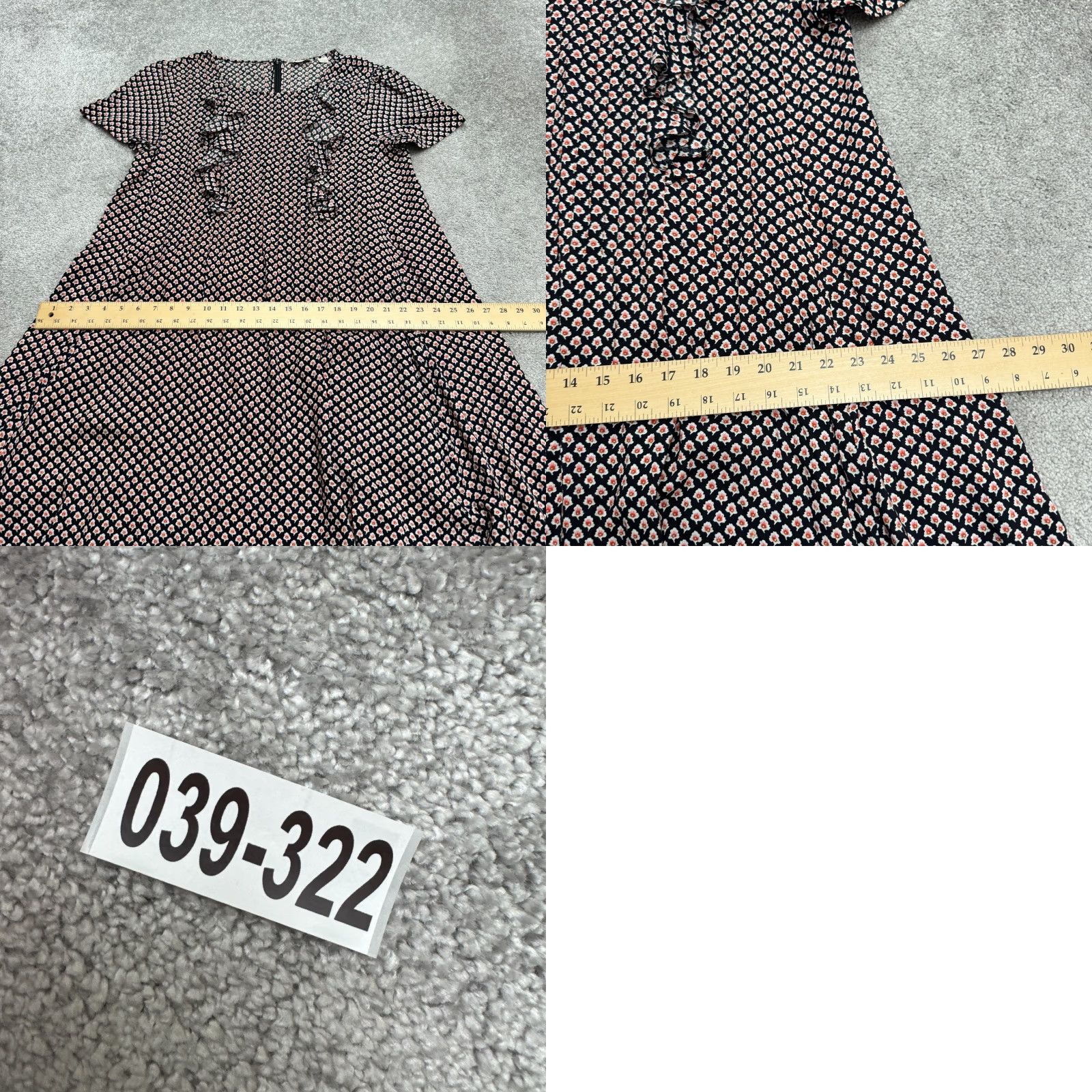 Vintage 11:1 Tylho Floral Ruffle Shirt Dress Womens L Black Red Short Sleeve Knee Length Size L / US 10 / IT 46 - 9 Thumbnail