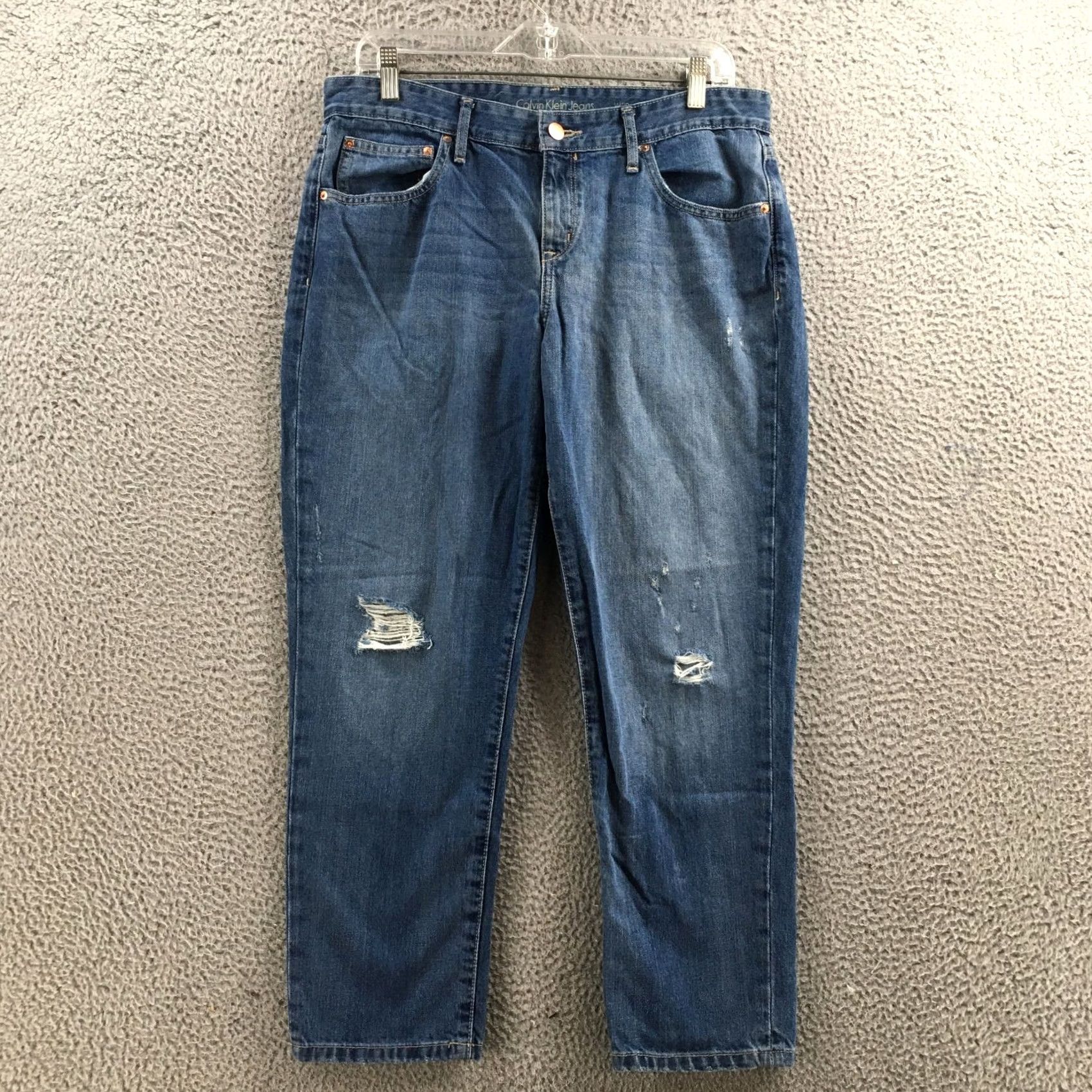 Calvin Klein Calvin Klein Jeans Womens 29 Boyfriend Blue Denim Mid Rise Distressed Cotton Jeans Size 29" - 2 Thumbnail
