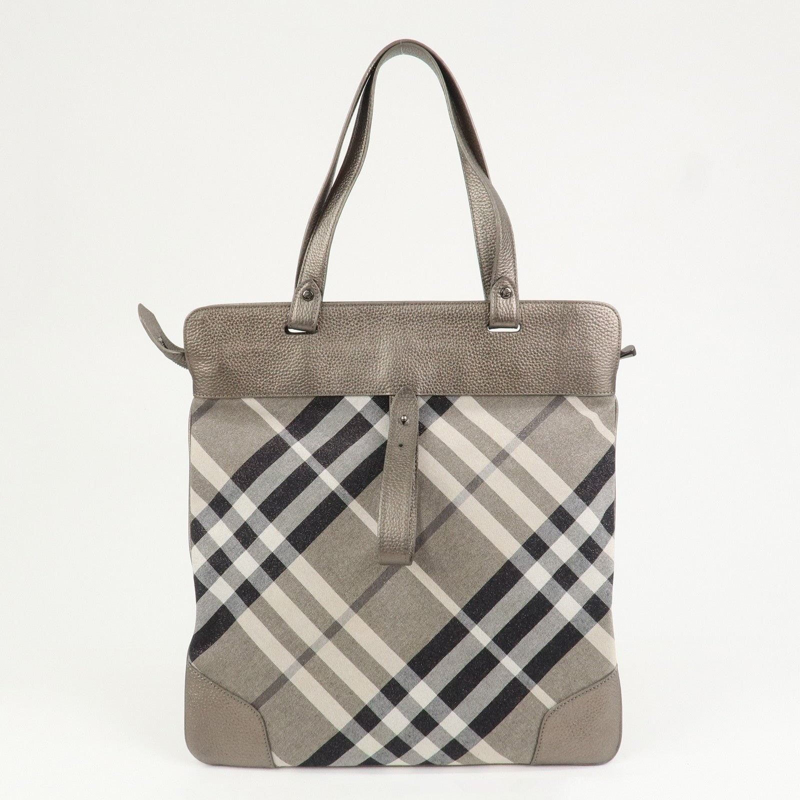 Burberry Burberry Nova Check Canvas & Leather Tote Gray Size ONE SIZE - 2 Thumbnail