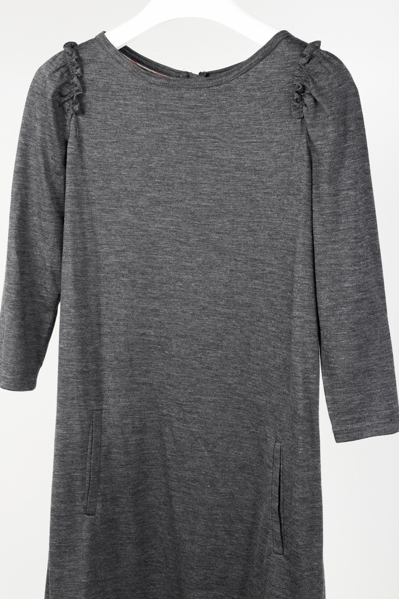 Burberry Burberry Brit Grey Wool-Blend Ruffled-Shoulder Mini Dress Size S / US 4 / IT 40 - 3 Thumbnail