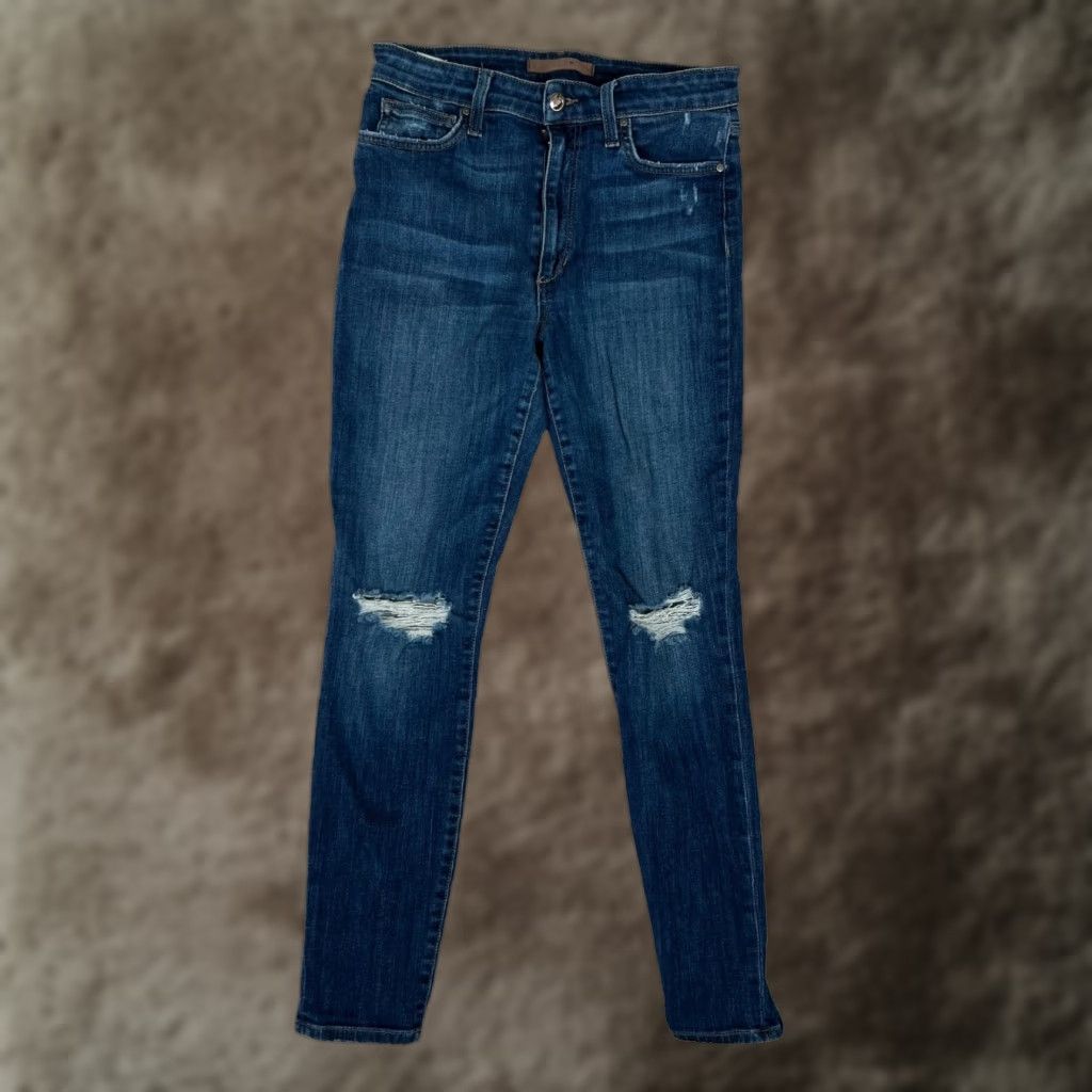 Vintage Joe's Jeans Women's Jeans 28 Denim High Rise Skinny Ankle Dark Wash Distressed Blue Regular 27in Inseam Womens Jeans Size 28" / US 6 / IT 42 - 1 Thumbnail