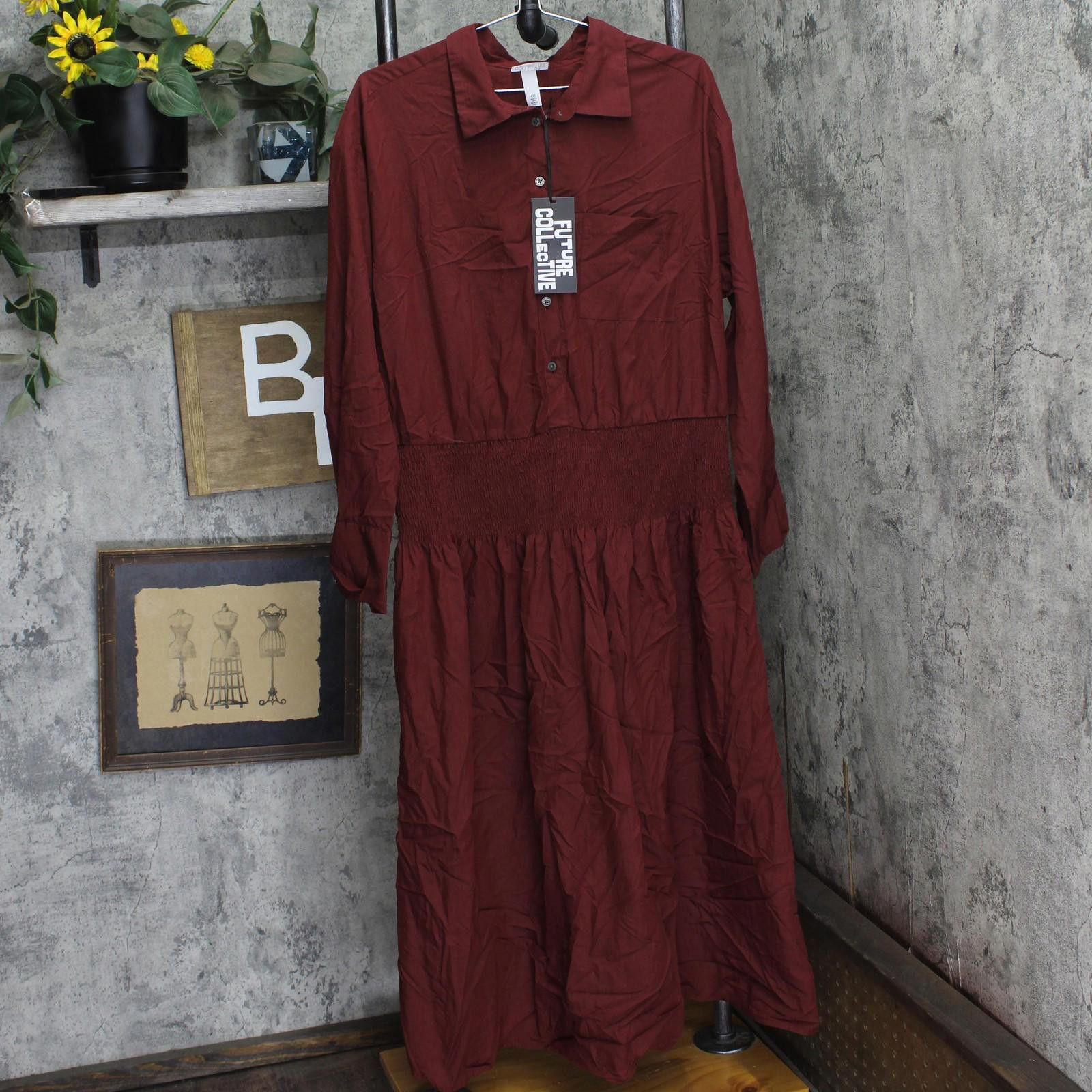 Other Nwt Future Collective Long Midi Shirtdress Burgundy Red Xxl Size XXL / US 16-18 / IT 52-54 - 1 Thumbnail