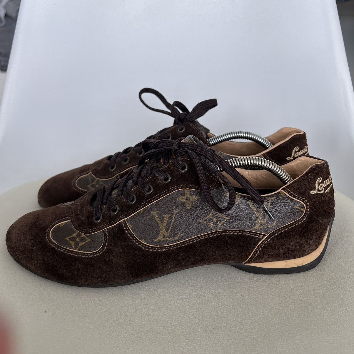 image of Louis Vuitton Brown Suede Monogram Canvas Energie Sneaker, Men's (Size 9)