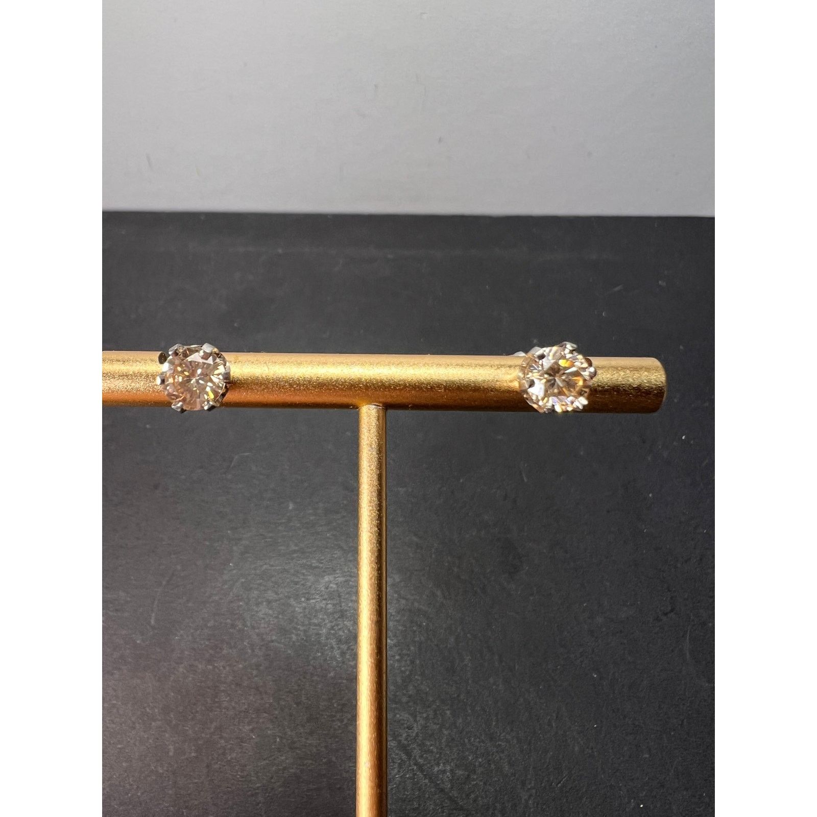 Other 14k white gold champagne CZ stud earrings 6.7mm Size ONE SIZE - 8 Thumbnail