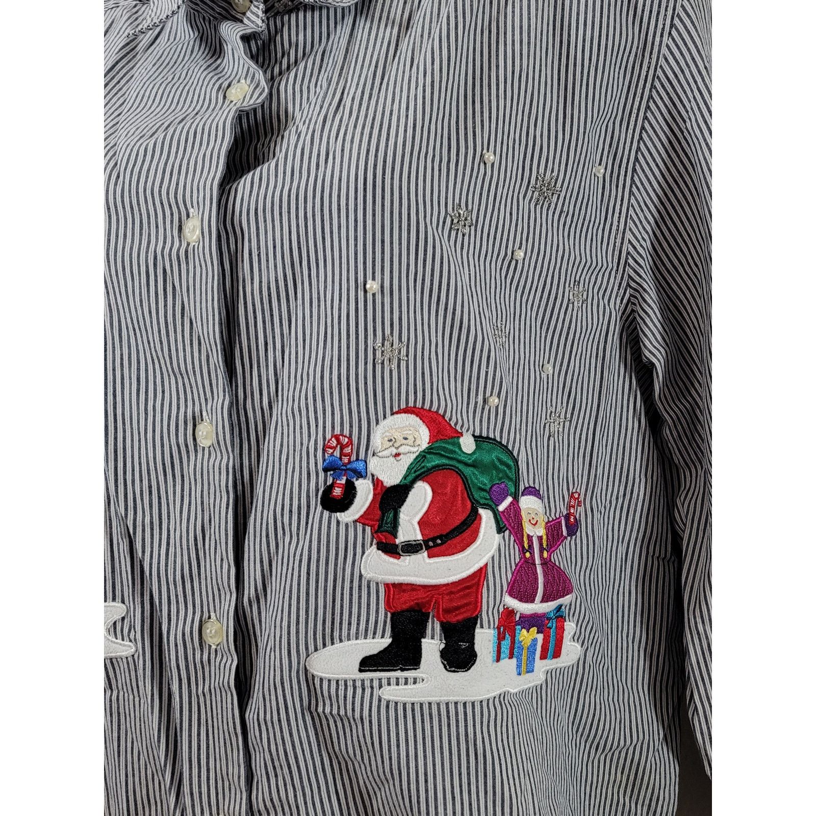 Other VTG Karen Scott Blue Striped Christmas Embroidered Top Large Size L / US 10 / IT 46 - 5 Thumbnail