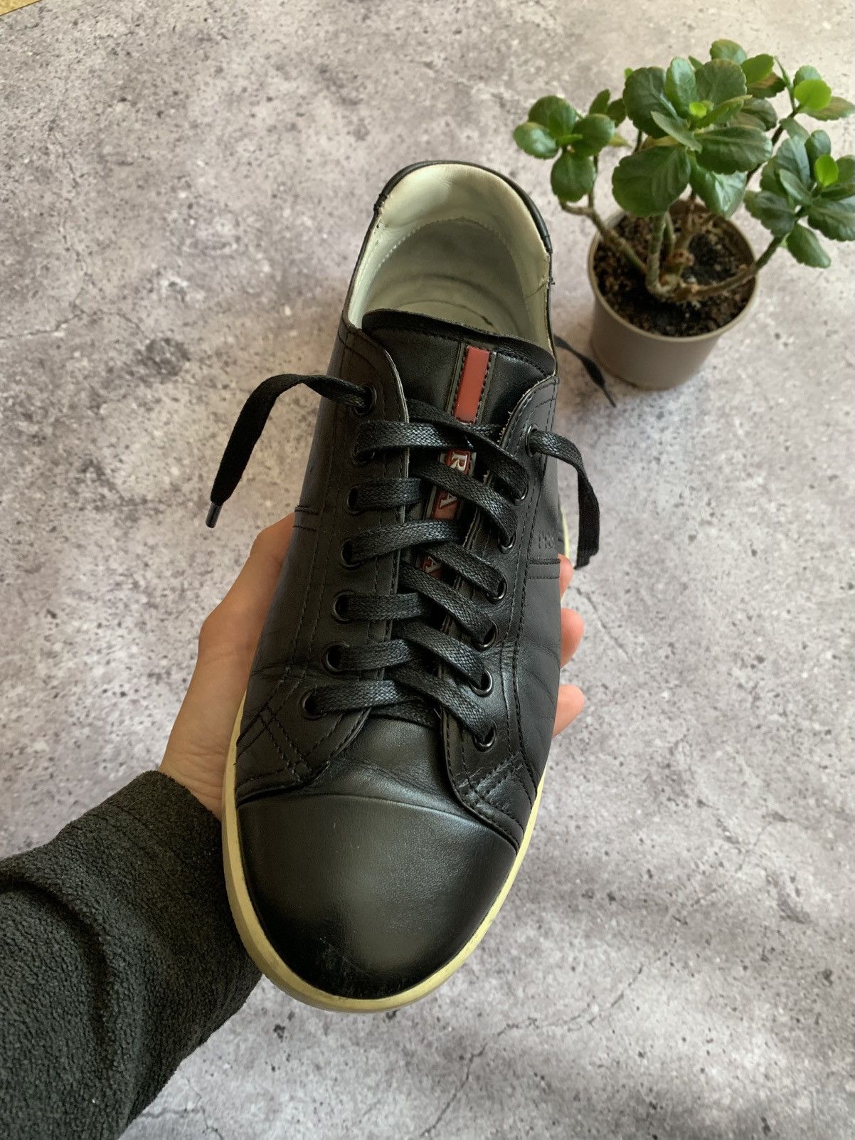 Prada 🔥PRADA LEATHER RED TAB LOW TOP SNEAKERS Size US 7.5 / EU 40-41 - 5 Thumbnail