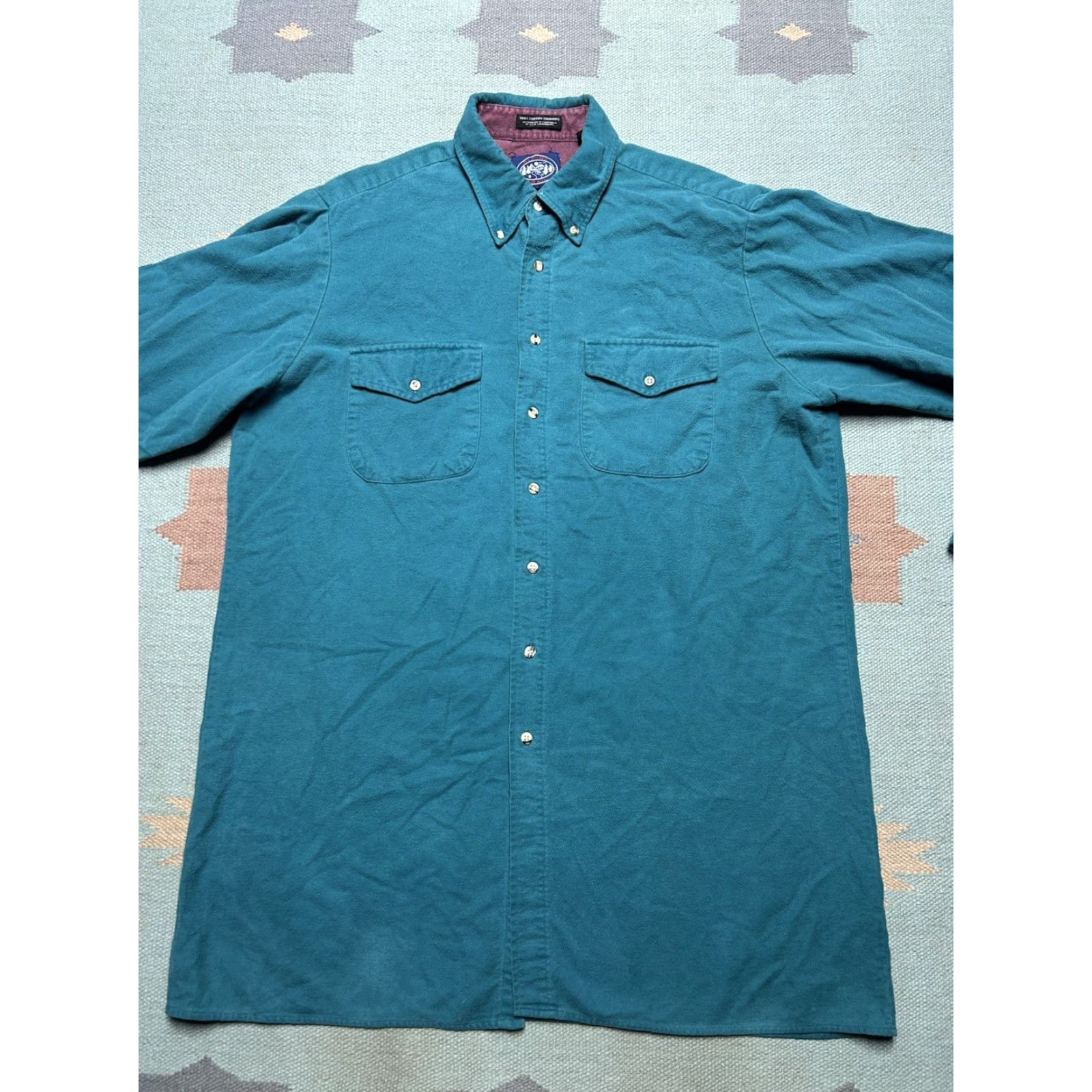 Vintage VINTAGE Alpine Trail Button-Up Shirt Chamois Cotton Soft Turquoise Blue XL Tall Men Long Sleeve Blue Shirt Big & Tall Mens Size US XL / EU 56 / 4 - 2 Thumbnail