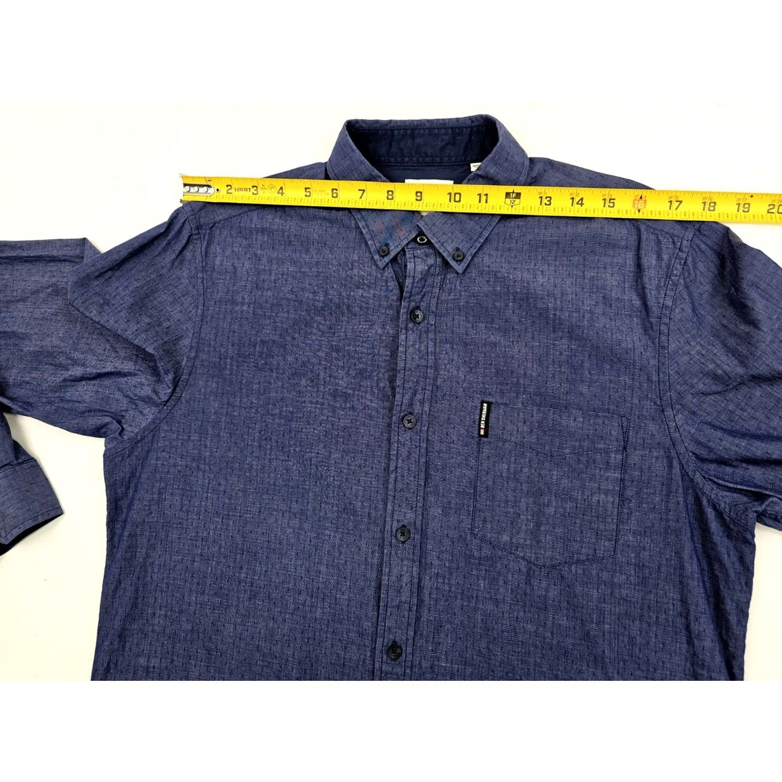 Ben Sherman Ben Sherman Button-Up Blue Textured Geometric Long Sleeve Shirt Men L EUC Size US L / EU 52-54 / 3 - 7 Thumbnail