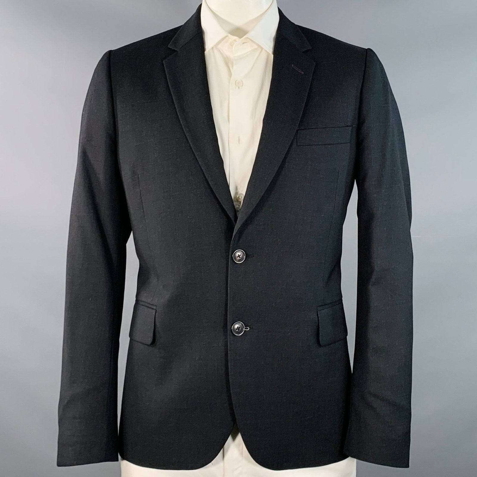 Paul Smith Size 44 Regular Soho Black Twill Wool Notch Lapel Sport Coat Size 44R - 1 Thumbnail