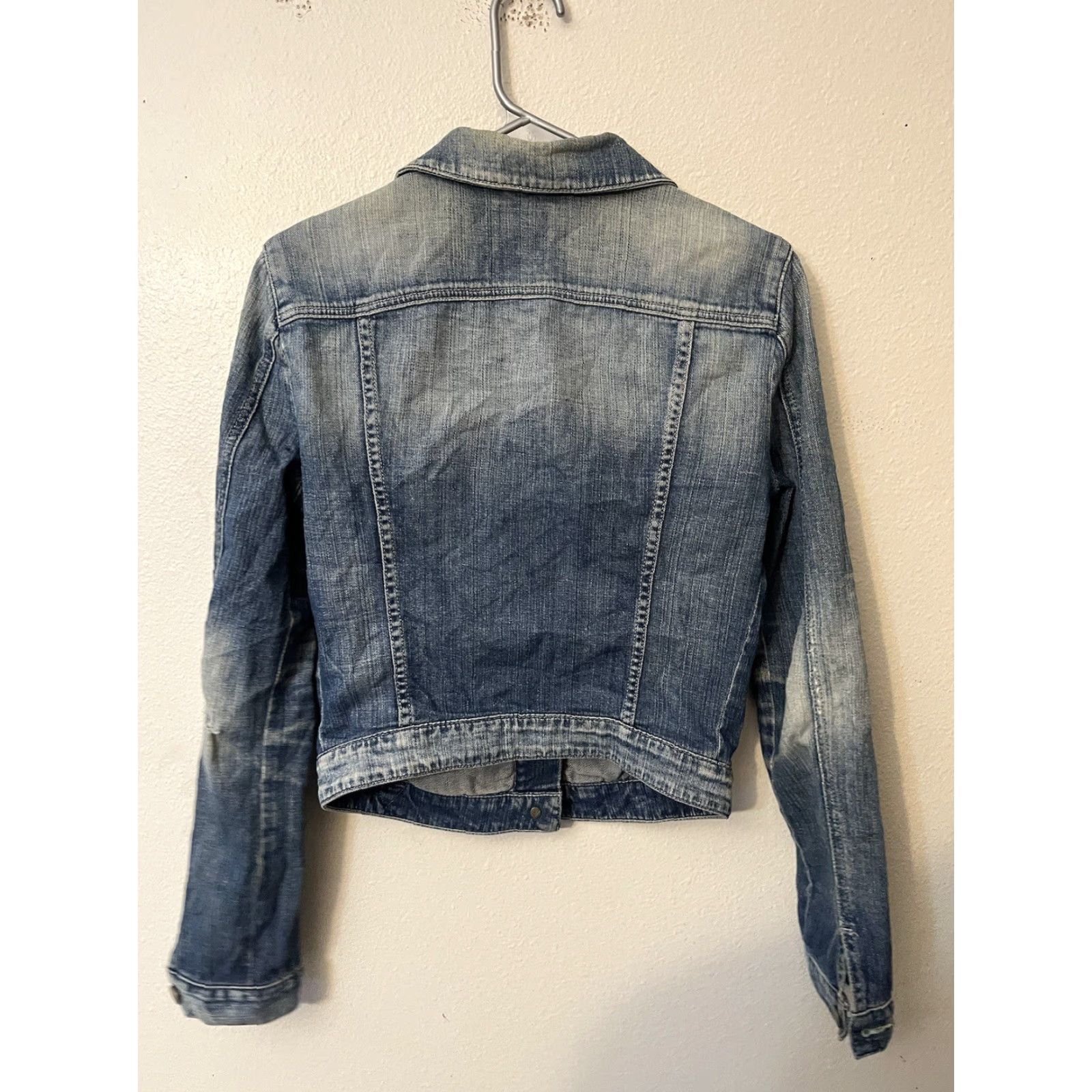 Guess GUESS Jacket Women’s Small Distressed Blue Denim Cotton Button Pockets 80s 90s Style Regular Fit Size 28" / US 6 / IT 42 - 3 Thumbnail