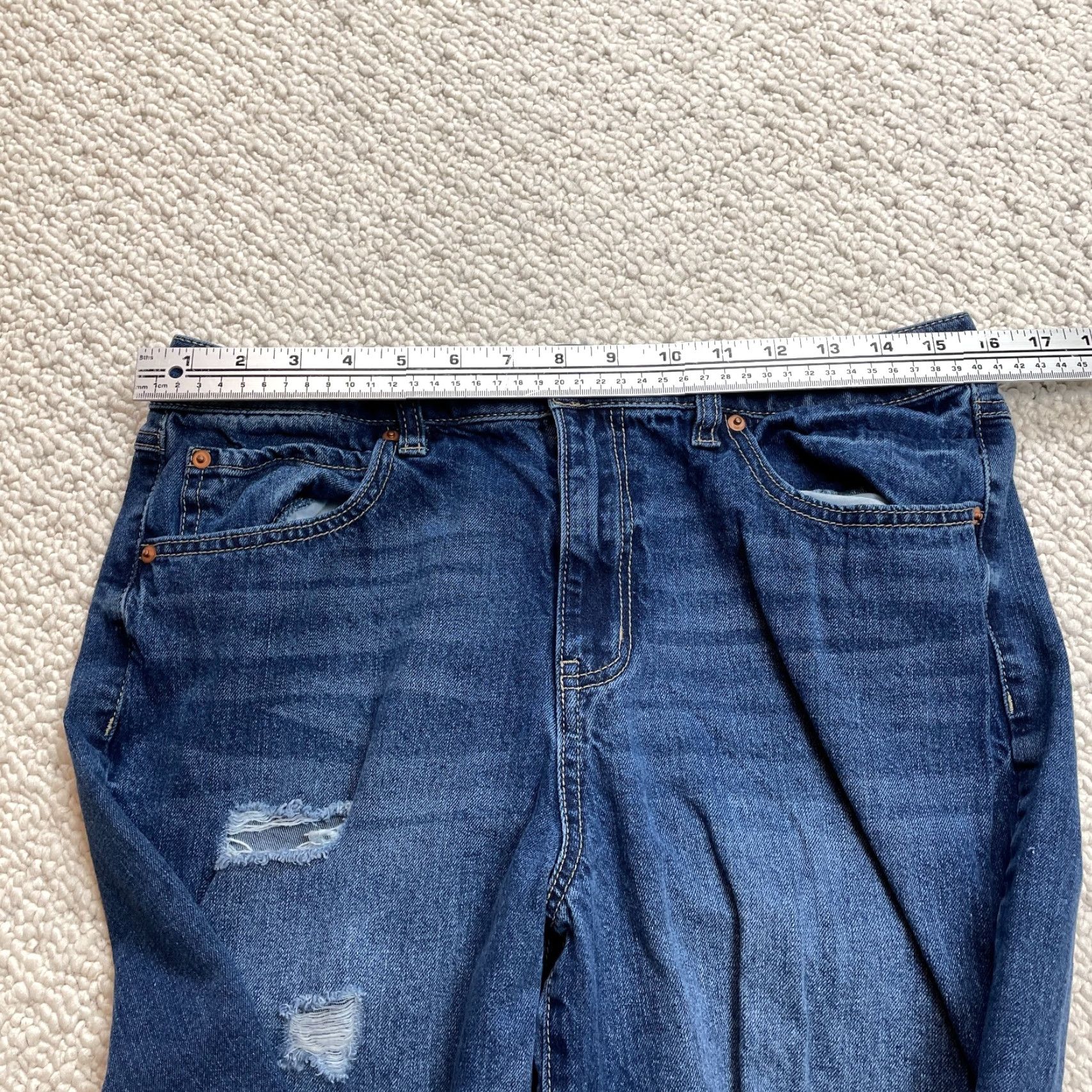 Vintage Rue 21 Jeans Womens 12 Blue Denim Dark Wash Distressed Straight Leg 32x29.5 Size 34" / US 12 / IT 48 - 7 Thumbnail