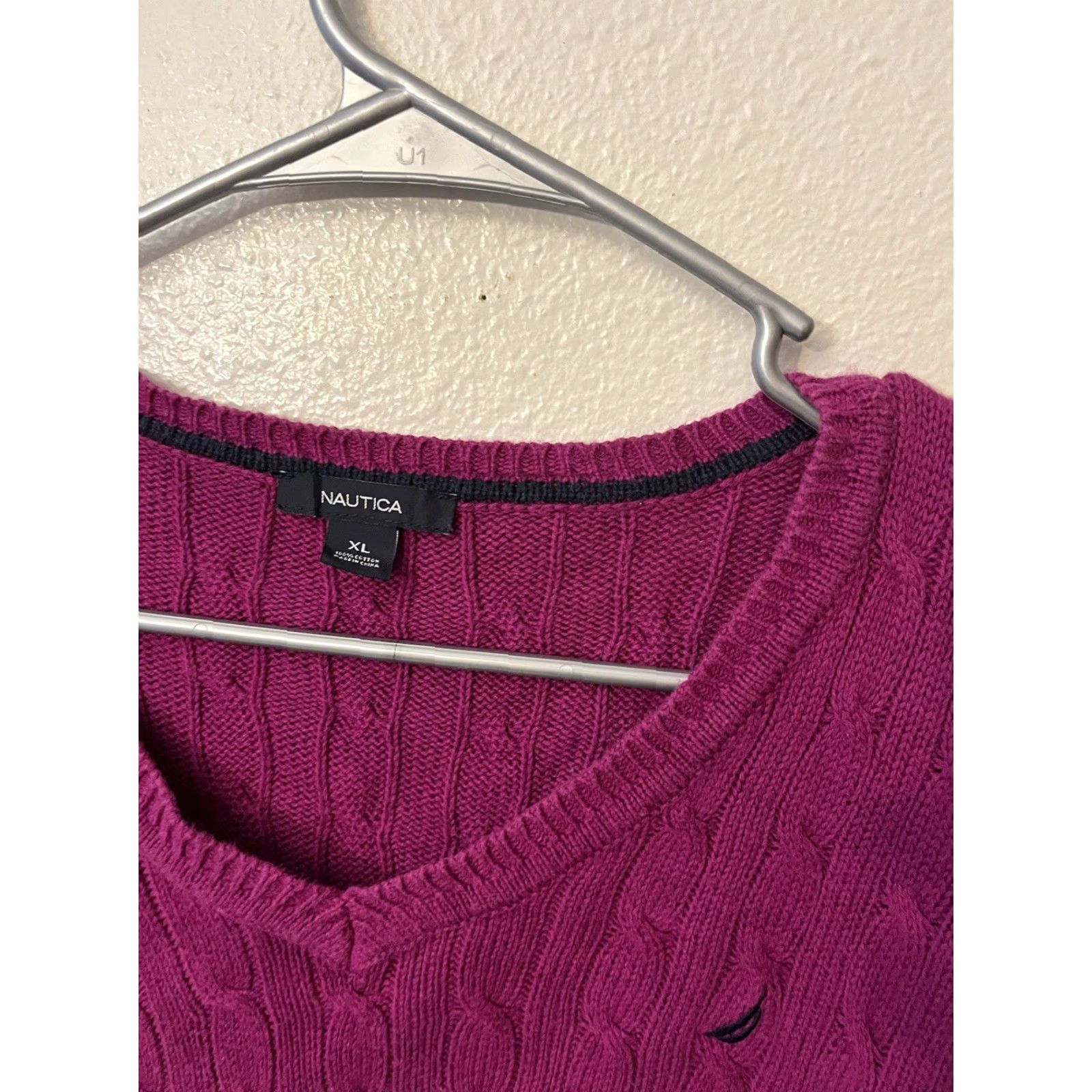 Nautica Nautica V Neck Sweater XL Purple Womens Knit Cable Knit V-Neck Adult Regular Size XL Womens Nautica Pullover Size XL / US 12-14 / IT 48-50 - 2 Thumbnail