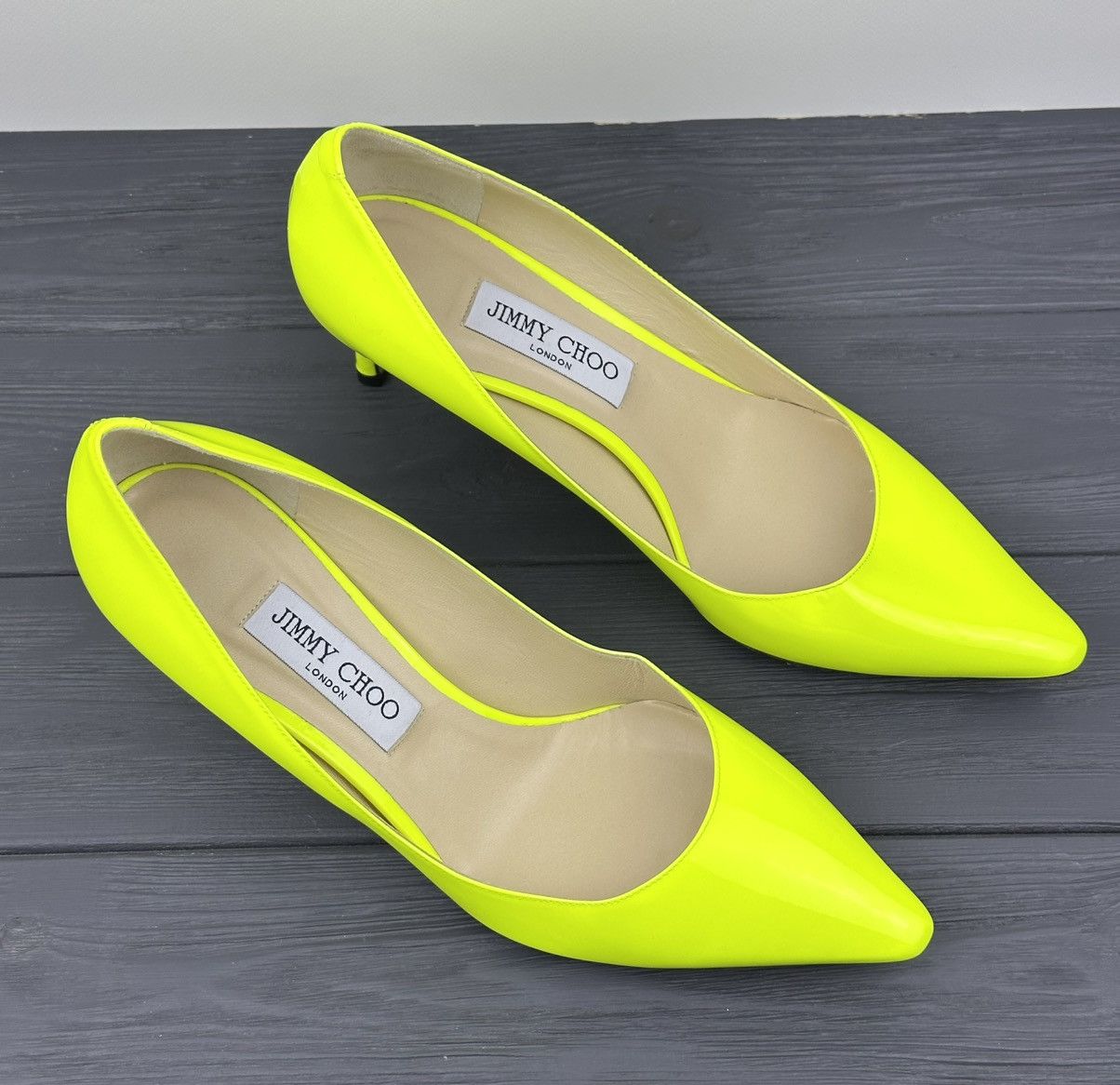 Jimmy Choo Jimmy Choo Yellow Patent Leather Pointed Toe Pumps Heels Size US 10 / IT 40 - 3 Thumbnail