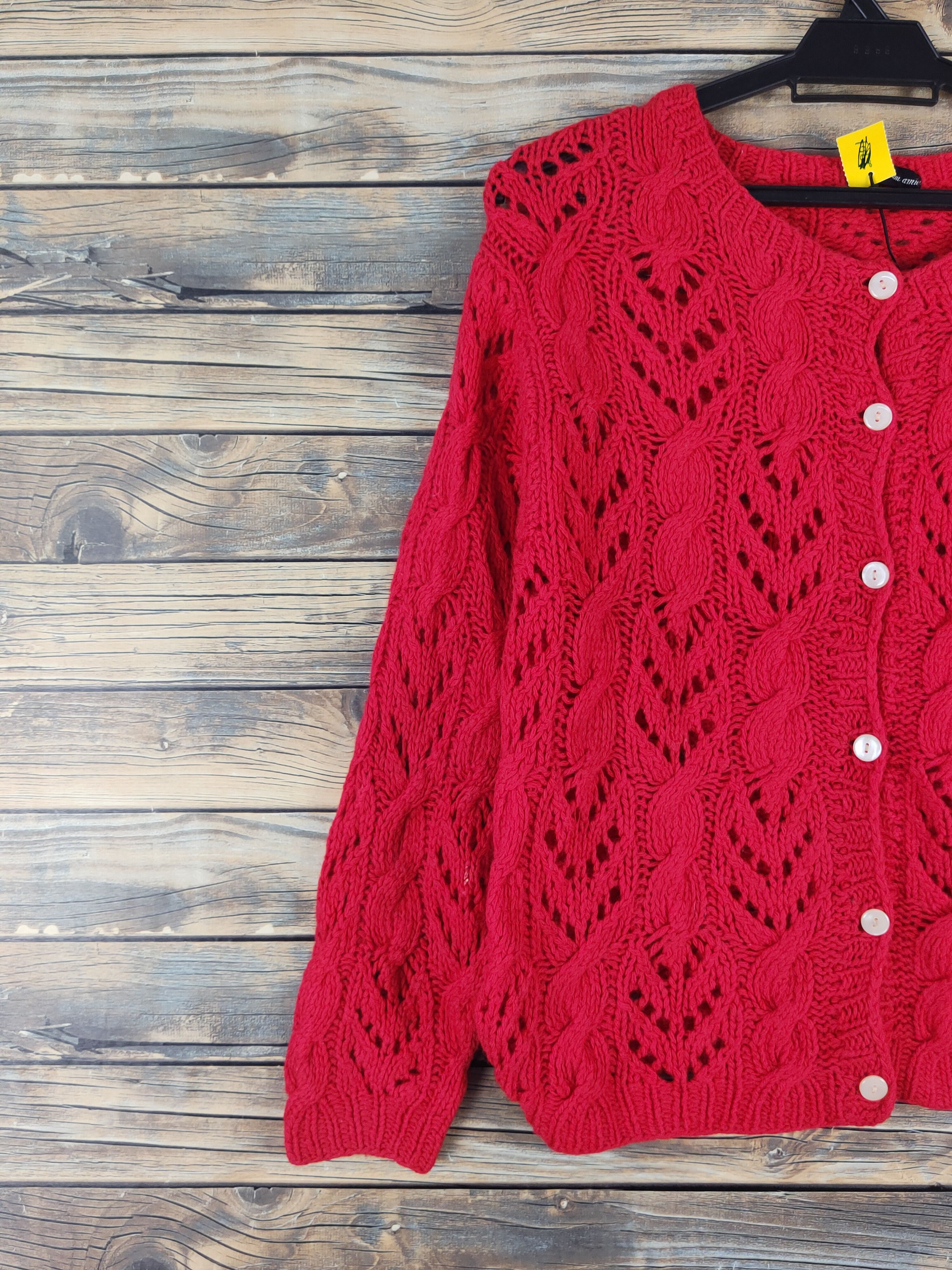 Aran Isles Knitwear × Japanese Brand Cest Mon Amie Red Knitwear Cardigan #W1656 Size M / US 6-8 / IT 42-44 - 3 Thumbnail