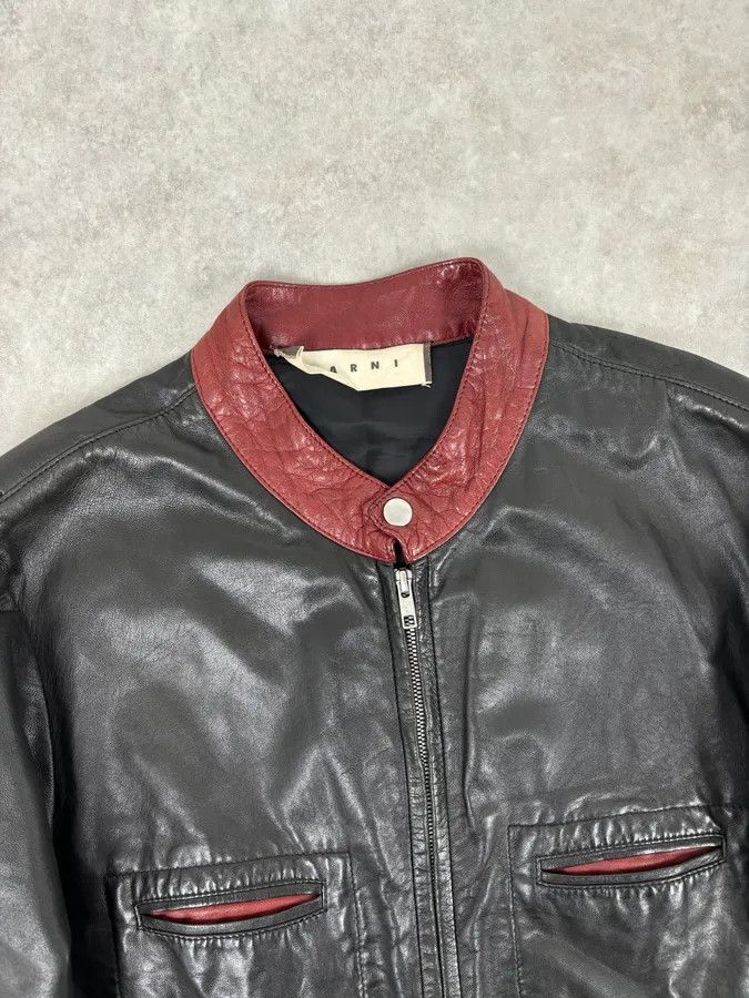Marni 2010s Marni Black Contrast Red Collar Biker Leather Jacket Size US M / EU 48-50 / 2 - 4 Thumbnail