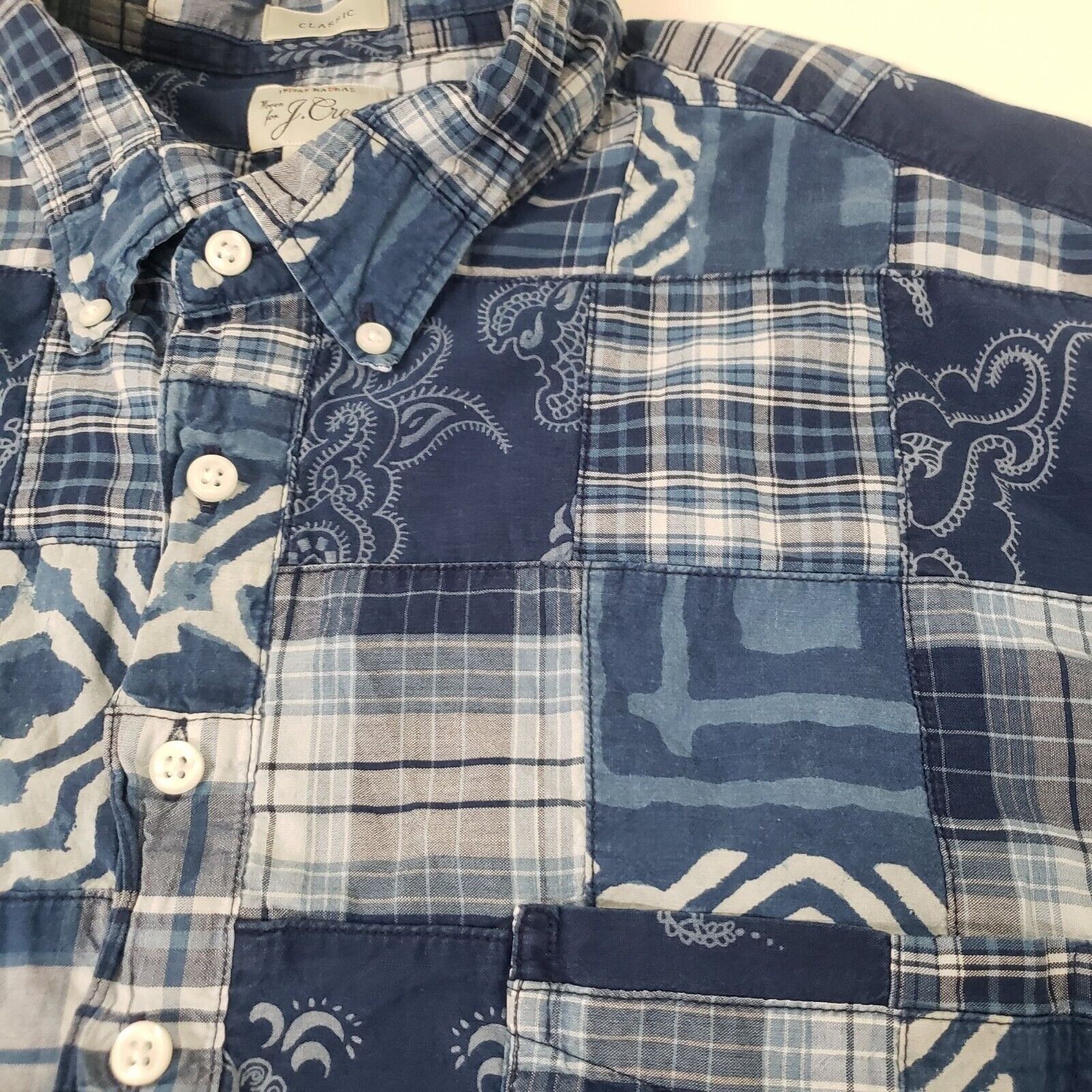 J.Crew J Crew Patchwork Madras Classic Fit Shirt Mens Medium Blue Size M / US 6-8 / IT 42-44 - 3 Thumbnail