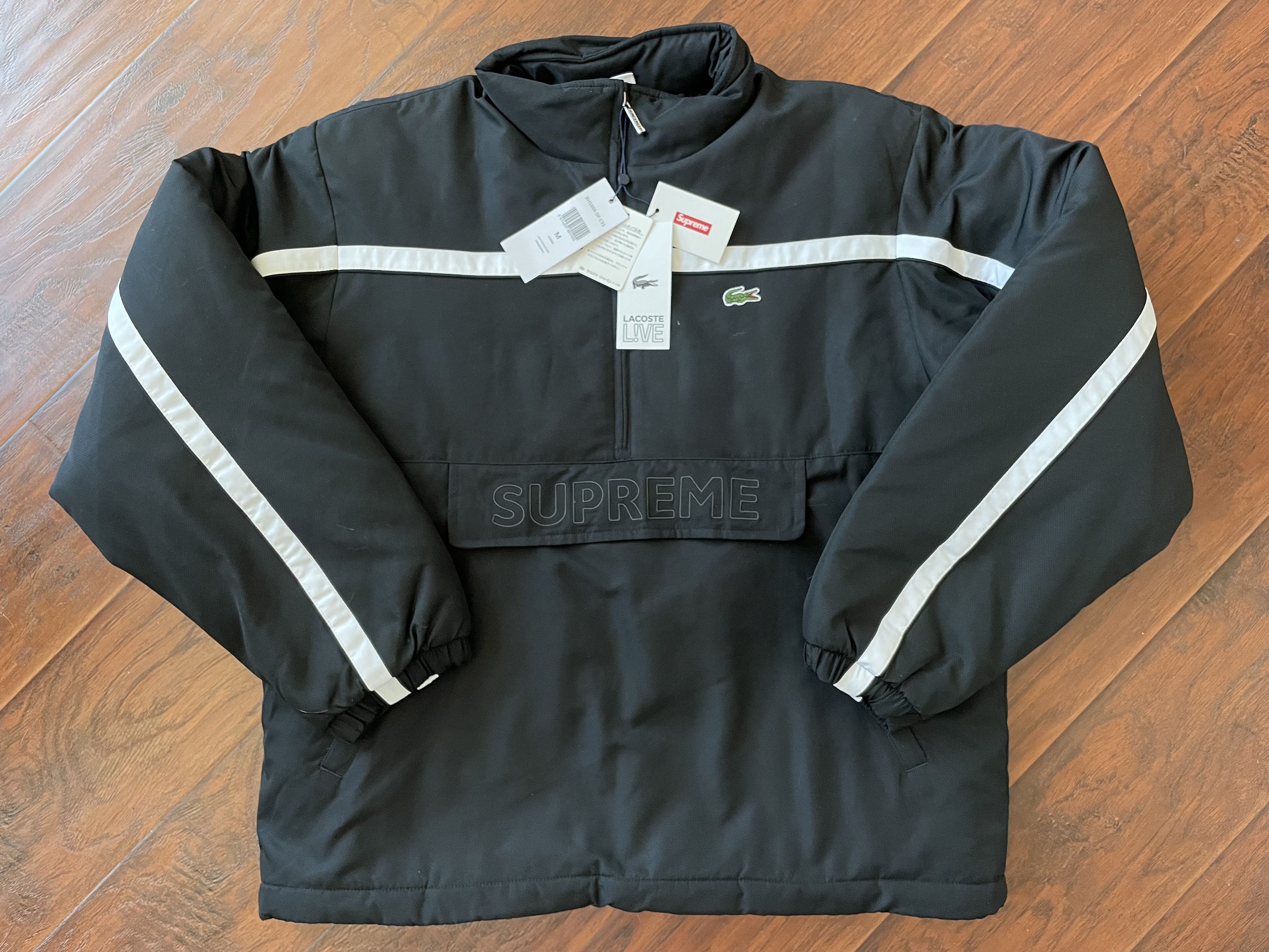 image of Lacoste Puffy Half Zip Pullover Jacket 2019 Ds Coat in Black, Men's (Size Medium)