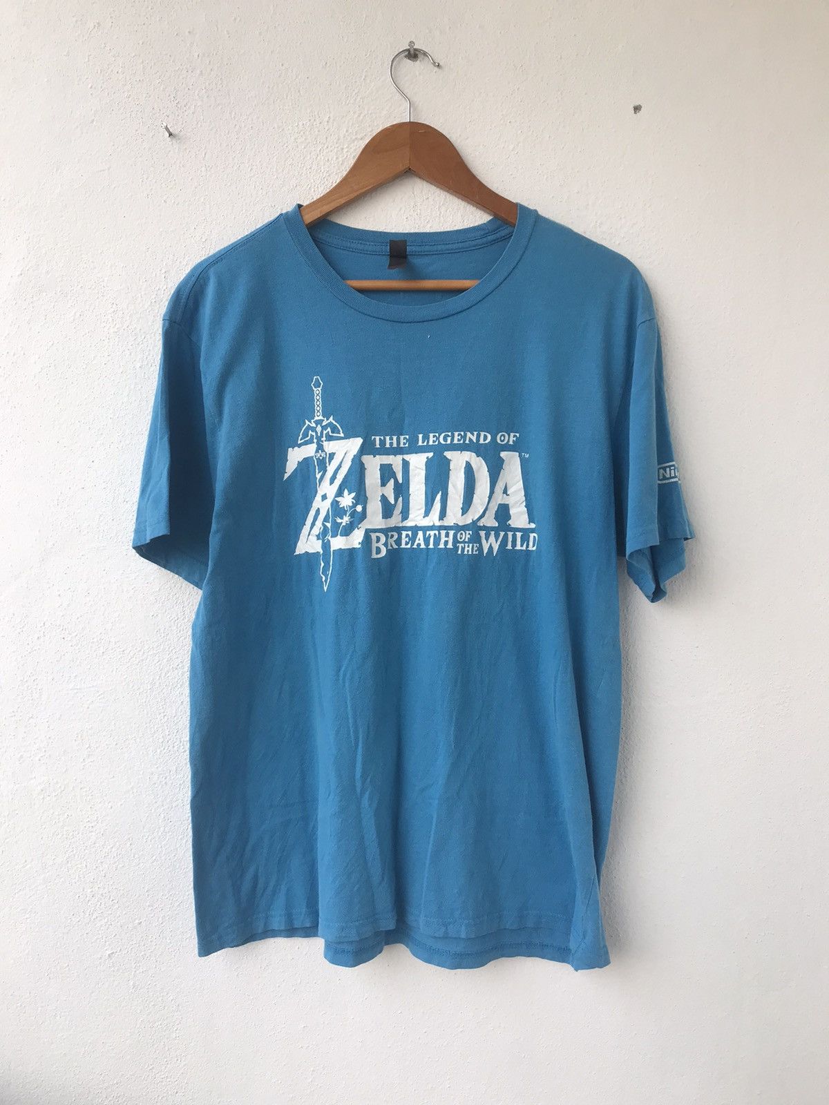 image of Nintendo x Vintage The Legend Of Zelda Big Logo Spell Out Shirt in Blue, Men's (Size Medium)