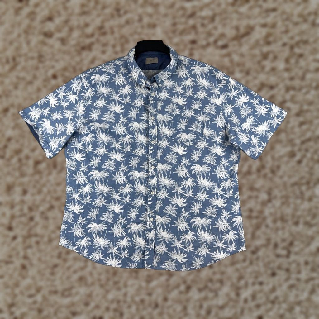 Vintage JACHS Shirt Men 2XL White Blue Floral Palm Button Cotton Blend Hawaiian Size US XXL / EU 58 / 5 - 1 Thumbnail