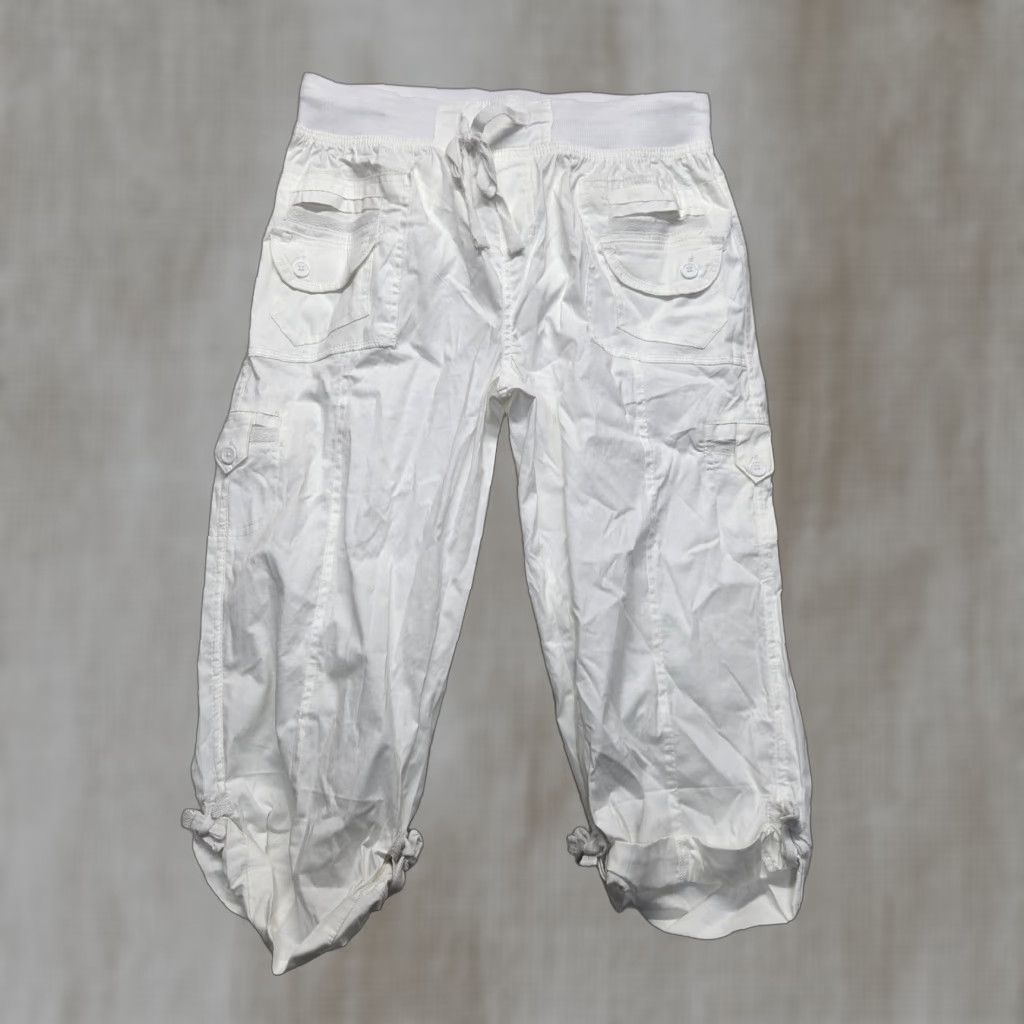 Vintage Audrey Lane Capri Pants White Women's L Large Nylon Pull-On Elastic Waist Capri - Solid, Lightweight, Casual Pants Size 36" / US 14 / IT 50 - 1 Thumbnail