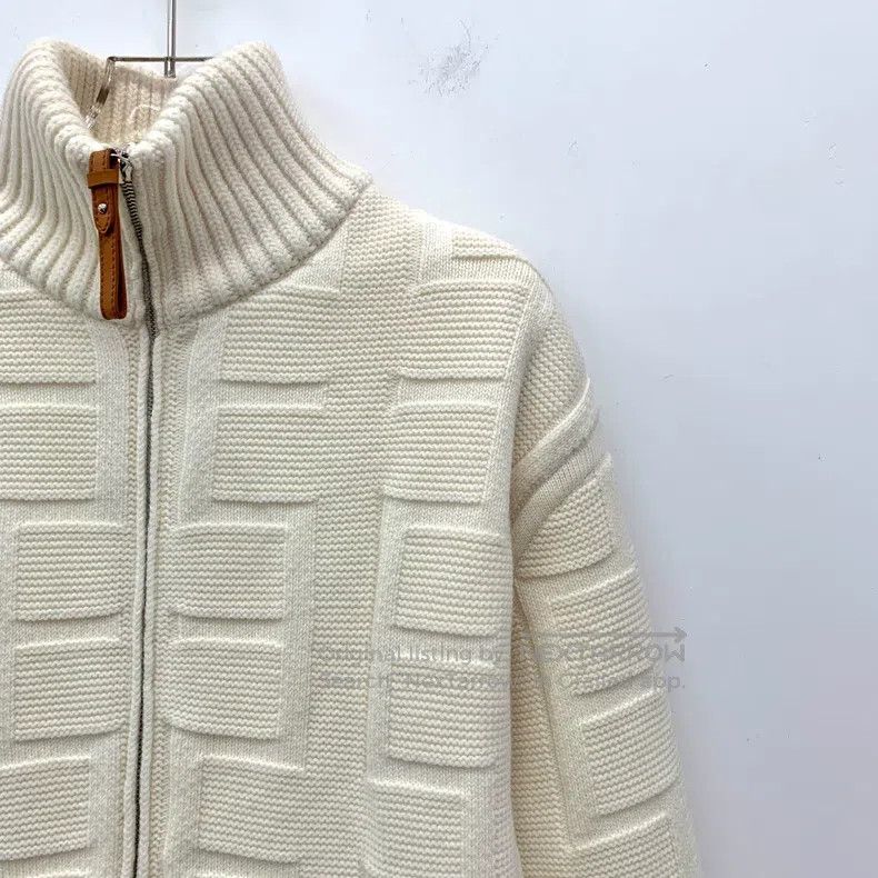 Hermes Hermes Ivory Texture Wool Stand Collar Zipper Long Sleeve Size XXS / US 00 / IT 34 - 3 Thumbnail