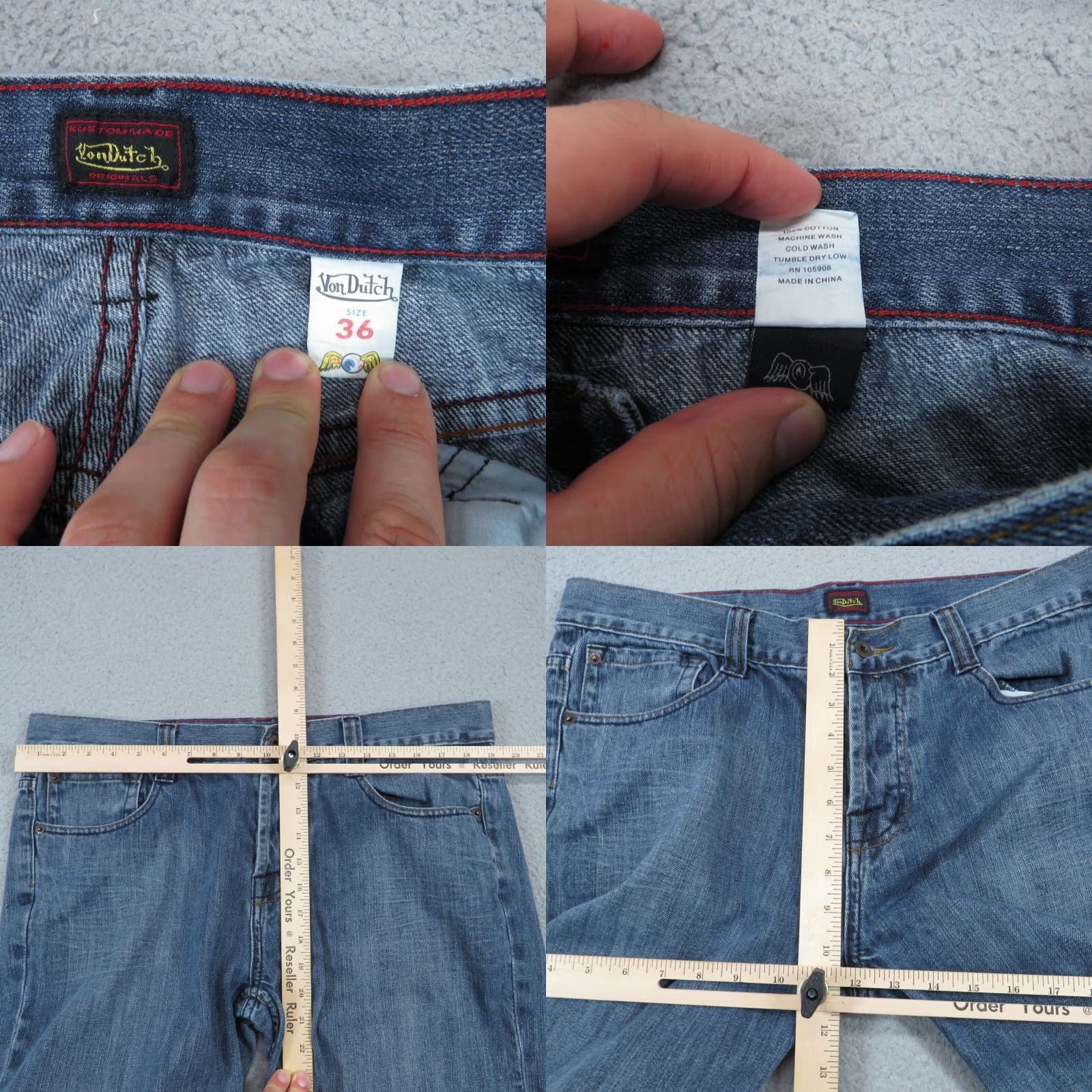Von Dutch VINTAGE Von Dutch Jeans Mens 36x34 Wide Leg Relaxed Y2K Baggy Blue Button Fly Denim Shirt? Size US 36 / EU 52 - 8 Thumbnail