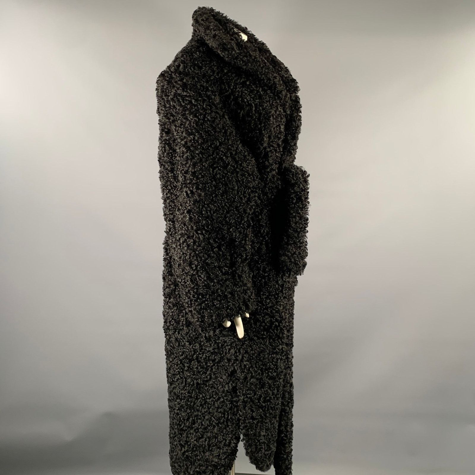 Frankie Shop THE FRANKIE SHOP Size L Black Faux Fur Belted Coat Size L / US 10 / IT 46 - 2 Thumbnail