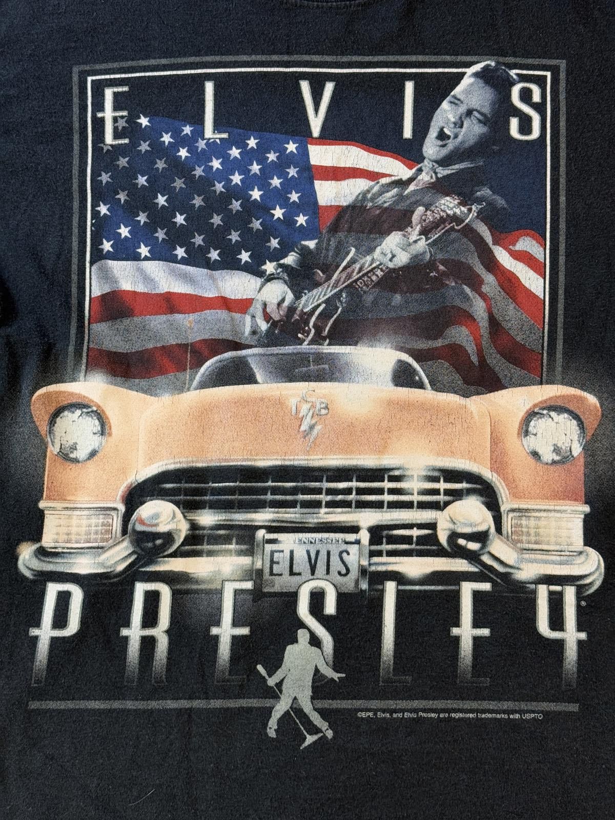 Anvil Y2K Elvis Presley T-shirt Cadillac American Flag Tee - M Size US M / EU 48-50 / 2 - 3 Thumbnail
